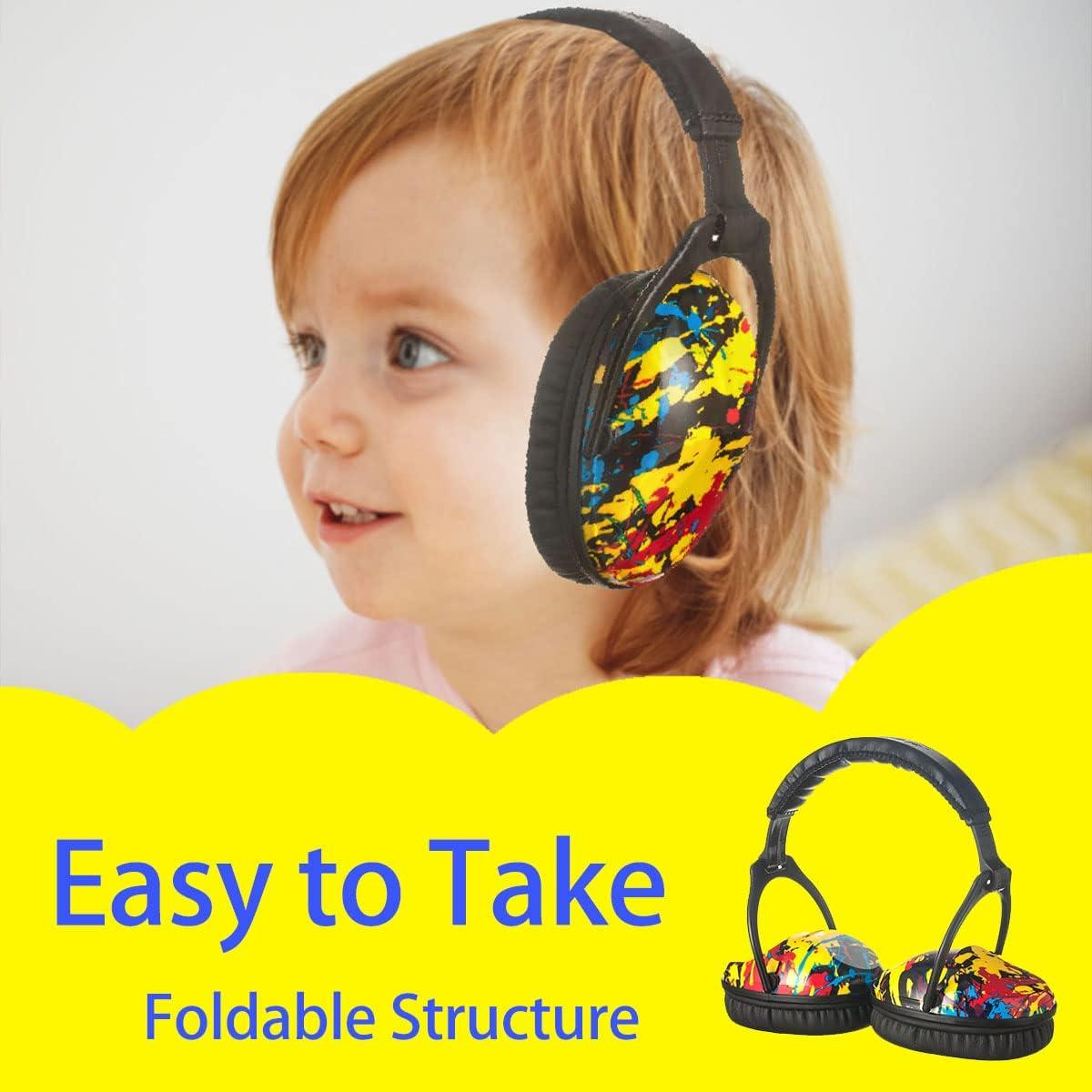 Kids Noise Cancelling Headphones,25dB NRR Hearing Protection,Noise Reduction,Sound Proof for Kids,Toddler Earmuffs for Concert,Airplane,Autism,Monster Jam,Travel,School(Ink-splash)