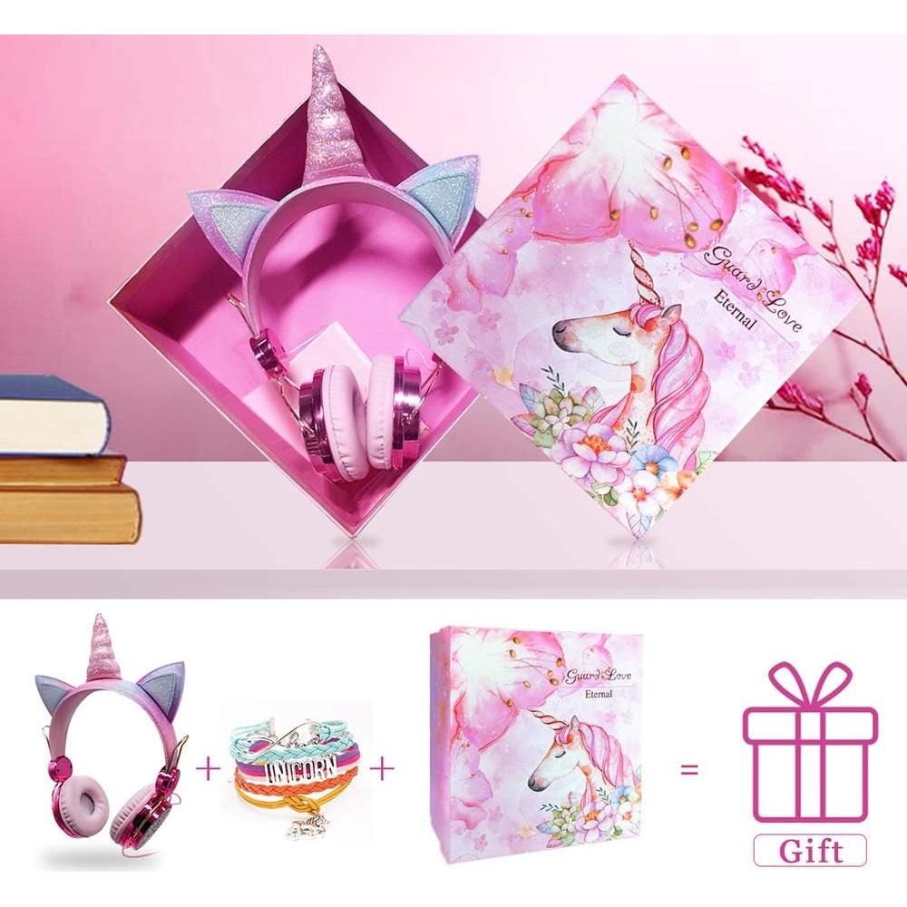TCJJ Sparkly Unicorn Headphones for Girls, 85dB Safe Volume Limit, Wireless & 3.5mm Wired Headset with Mic, Adjustable Headband, Fast Charging, Foldable,for School, Tablet, Travel, Airplane