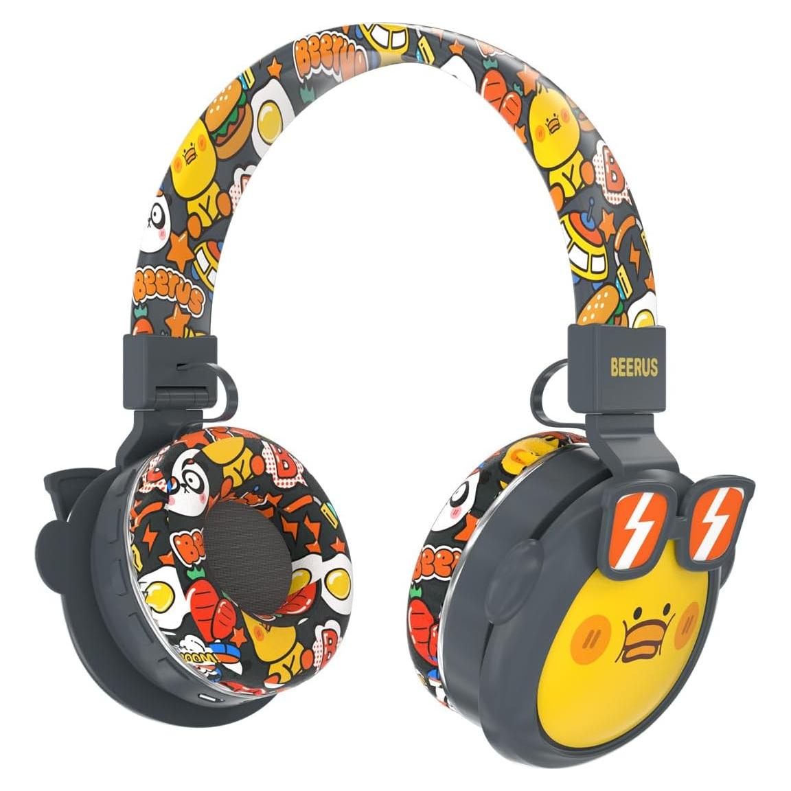 Kids Bluetooth Headphones, 85dB Volume Limit, Ultra-Soft Over-Ear, Built-in Mic, Foldable, Beerus Cartoon Animal Design, Suitable for School & Travel, FM/TF/AUX Supported