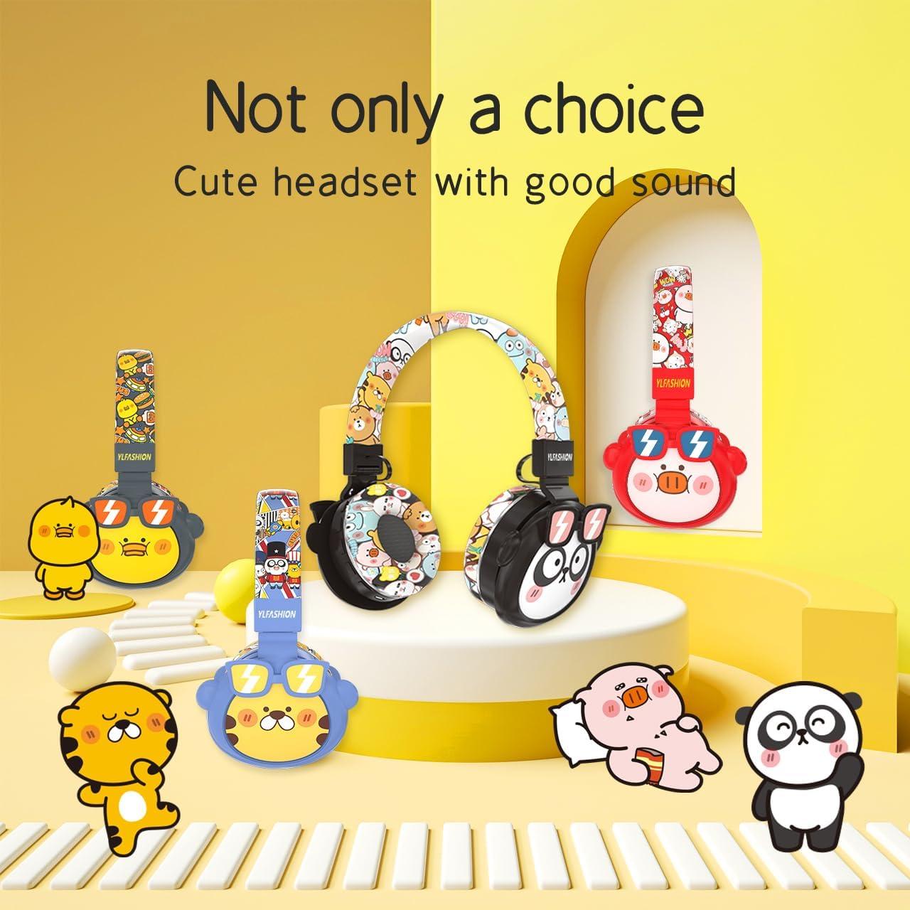 Kids Bluetooth Headphones, 85dB Volume Limit, Ultra-Soft Over-Ear, Built-in Mic, Foldable, Beerus Cartoon Animal Design, Suitable for School & Travel, FM/TF/AUX Supported