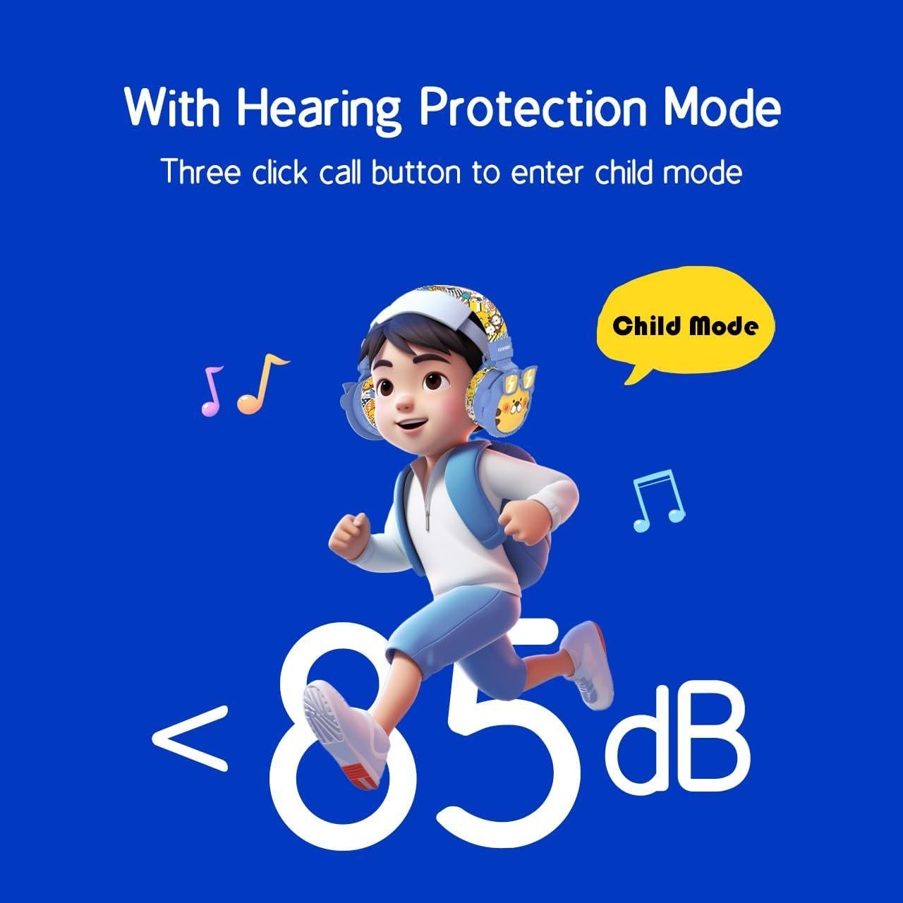 Kids Bluetooth Headphones, 85dB Volume Limit, Ultra-Soft Over-Ear, Built-in Mic, Foldable, Beerus Cartoon Animal Design, Suitable for School & Travel, FM/TF/AUX Supported