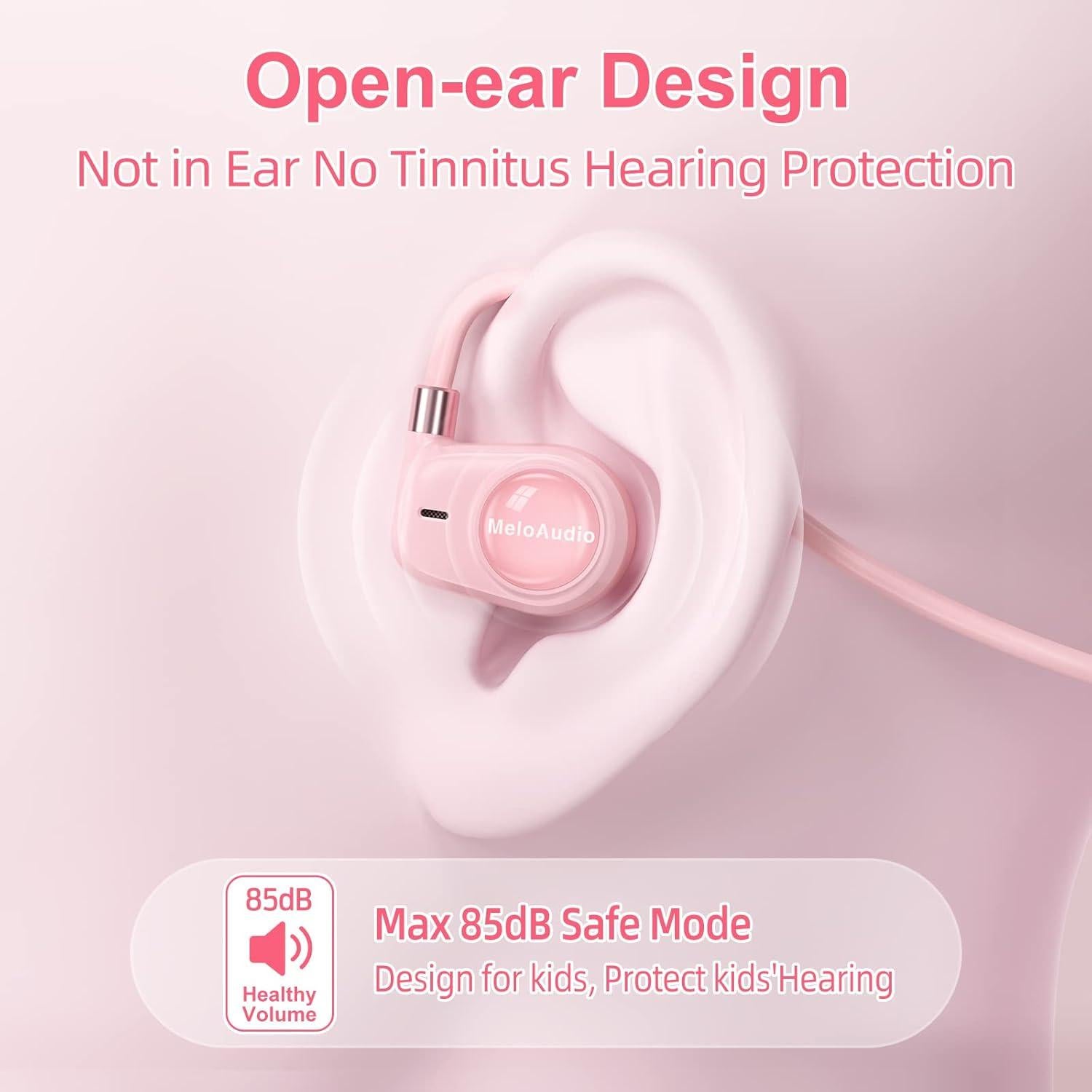 MeloAudio Kids Wireless Headphones with Microphone - Open Ear, Ultra-Light, Perfect for iPad, Tablet, Home, School, Travel, Sports - Pink for Girls