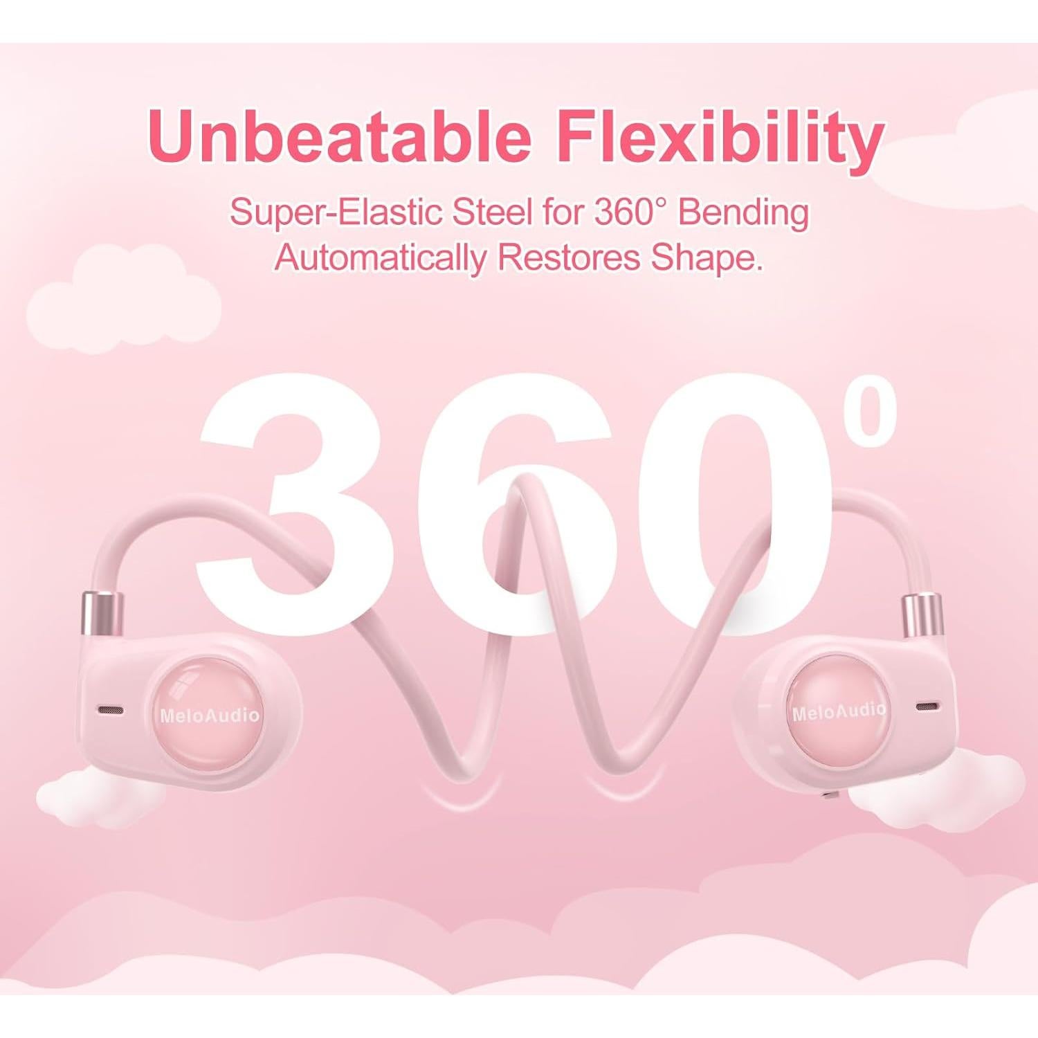 MeloAudio Kids Wireless Headphones with Microphone - Open Ear, Ultra-Light, Perfect for iPad, Tablet, Home, School, Travel, Sports - Pink for Girls