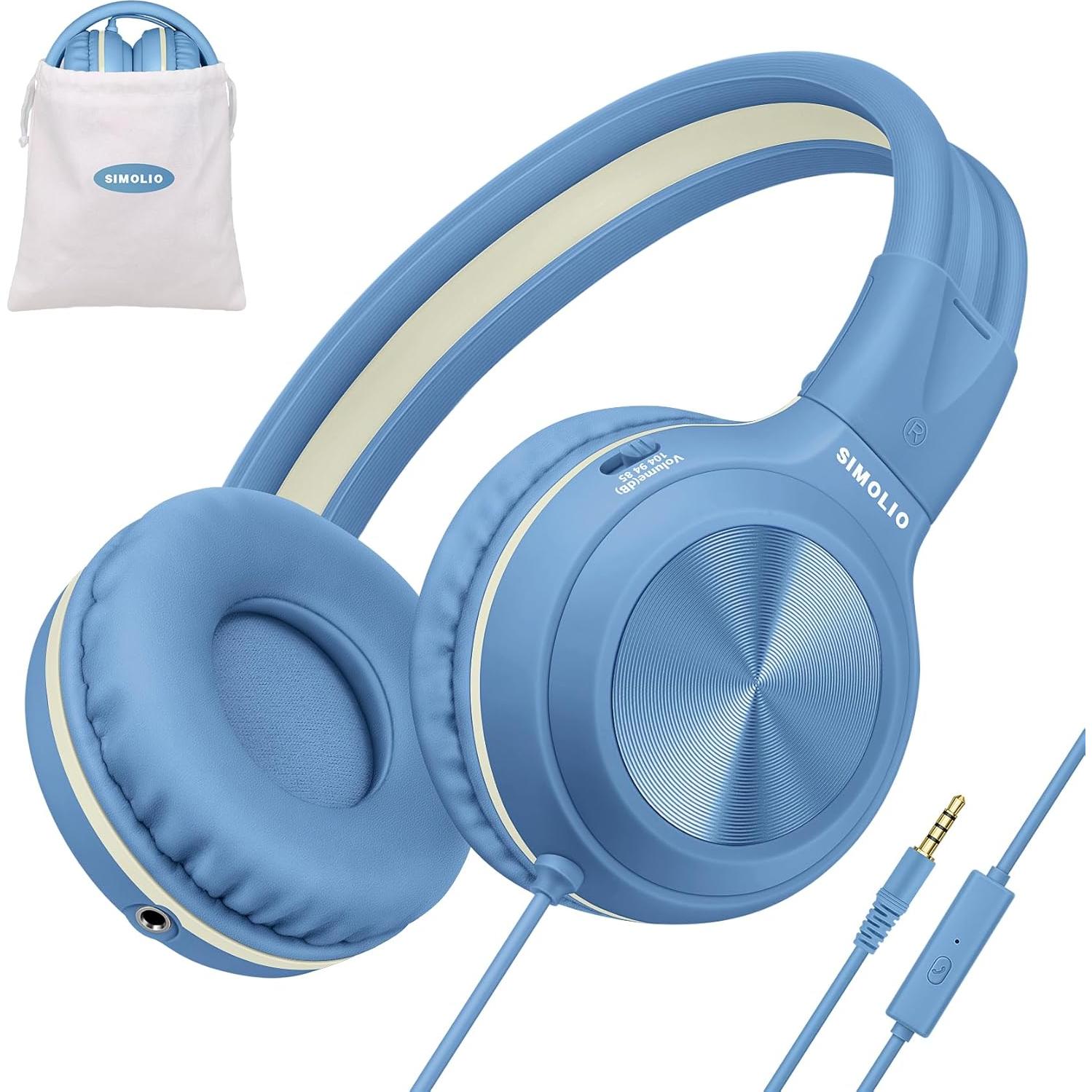 Auriculares Estéreo con Cable SIMOLIO para Niños y Adolescentes con Micrófono y Limitador de Volumen