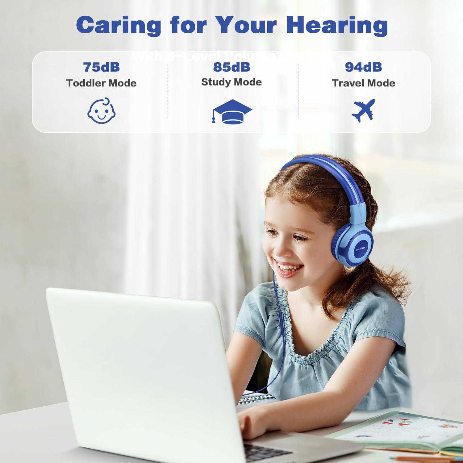 Auriculares para Niños SIMOLIO Bluetooth y Cable, Volumen Seguro