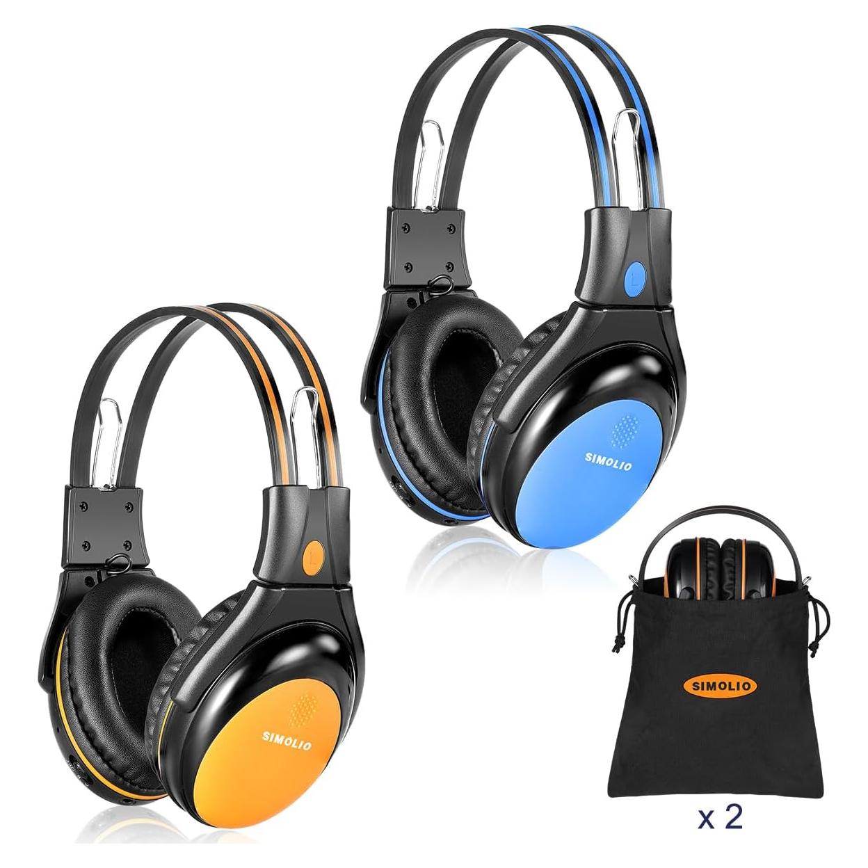 IR Headphones for Car DVD w/Volume Limited, Wireless Infrared Headphone for Honda Odyssey, Toyota Sienna, uConnect, Chrysler Pacifica, Gmc Yukon, Universal 2 Channel, Foldable,AUX Cord,2 Pack