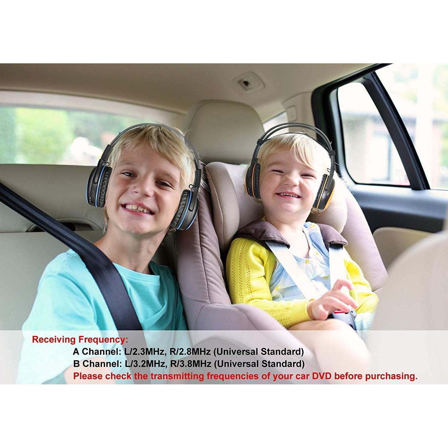 IR Headphones for Car DVD w/Volume Limited, Wireless Infrared Headphone for Honda Odyssey, Toyota Sienna, uConnect, Chrysler Pacifica, Gmc Yukon, Universal 2 Channel, Foldable,AUX Cord,2 Pack