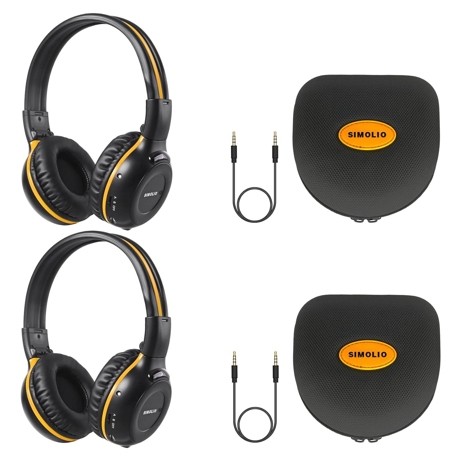 IR Headphones for Car DVD for uConnect VES, Honda Odyssey, Dodge Grand Caravan, Chrysler Town Country, Jeep, 2 Channel Universal Folding Infrared Headphone w/AUX Cord & Carrying Case, 2 Pack