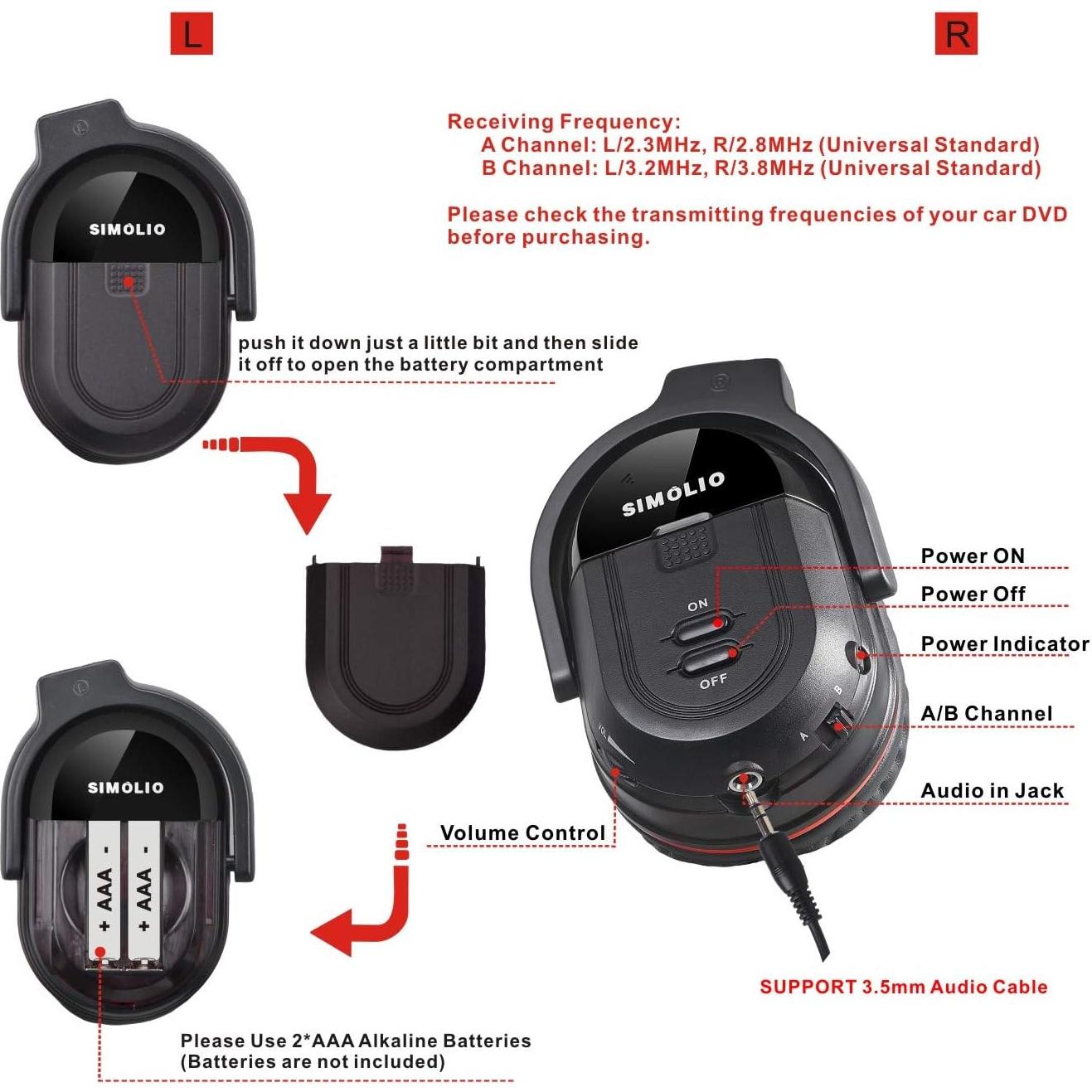Auriculares Inalámbricos IR SIMOLIO para Automóvil - Compatibles con Dodge, Chrysler, Honda y más