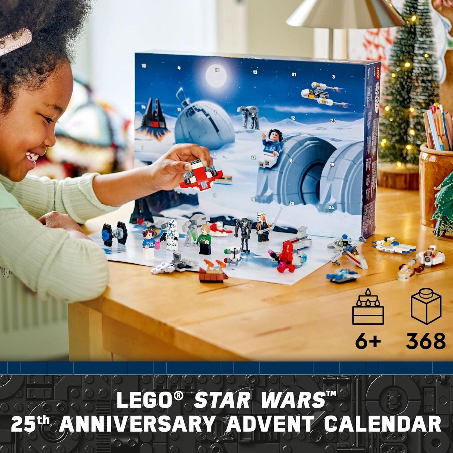 Star Wars Advent Calendar 2024 for Kids - Christmas Advent Calendar W/ 18 Mini Builds & 5 Minifigures, Ages 6+ - Gift Idea for Boys & Girls - 75395