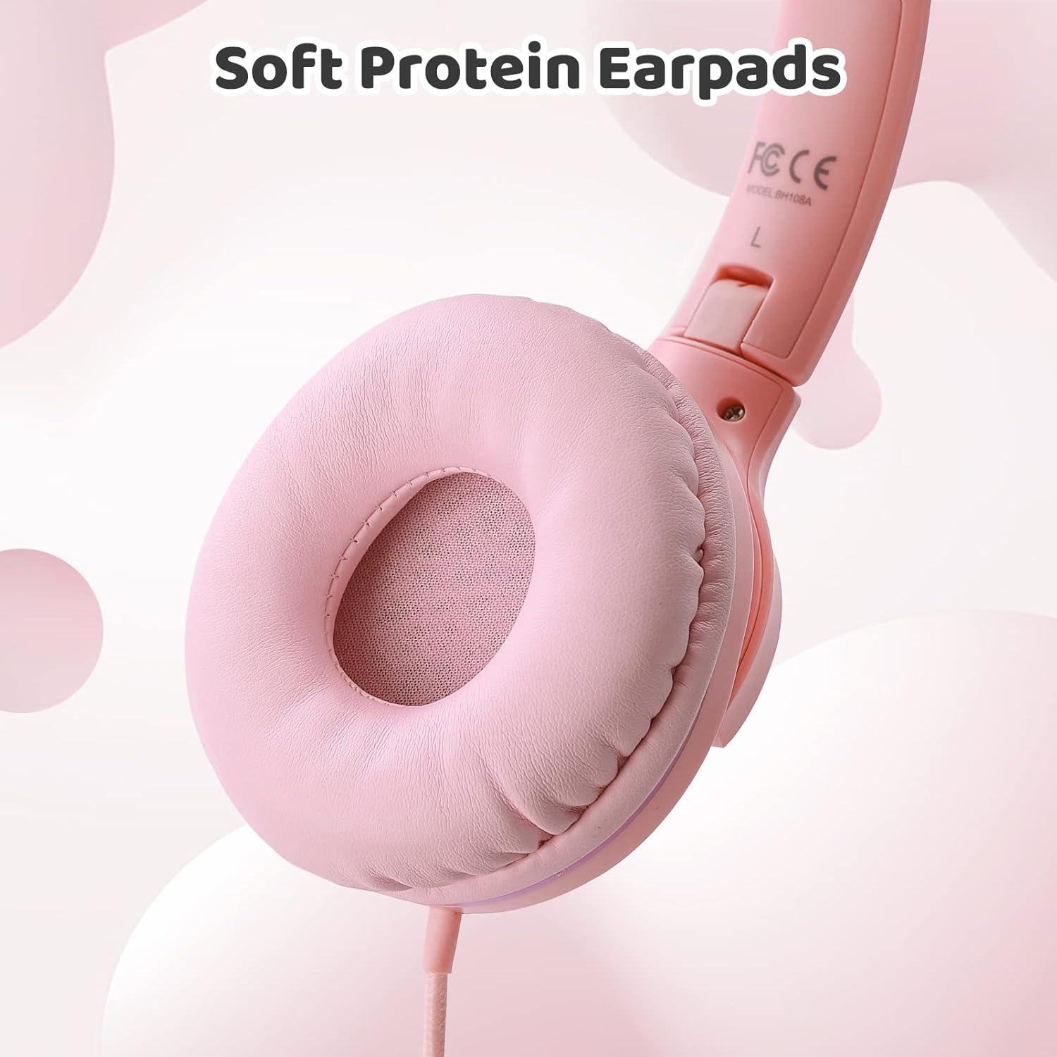 Kids Headphones, Wired Headphones for Kids Over Ear with Microphone, 85/94dB Volume Limiter Headphone for Girls Boys, Foldable Headphone for School, Airplane Travel