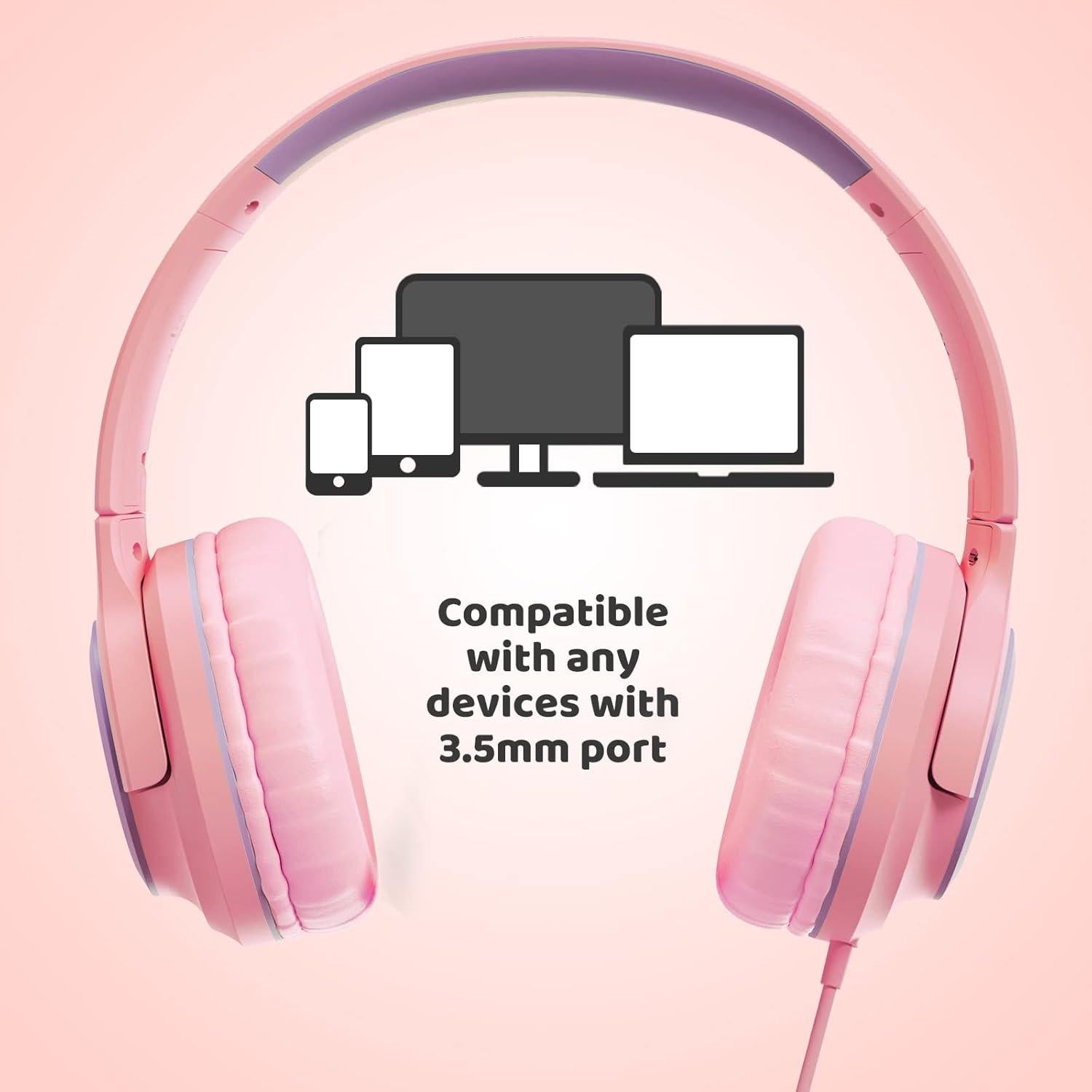 Kids Headphones, Wired Headphones for Kids Over Ear with Microphone, 85/94dB Volume Limiter Headphone for Girls Boys, Foldable Headphone for School, Airplane Travel