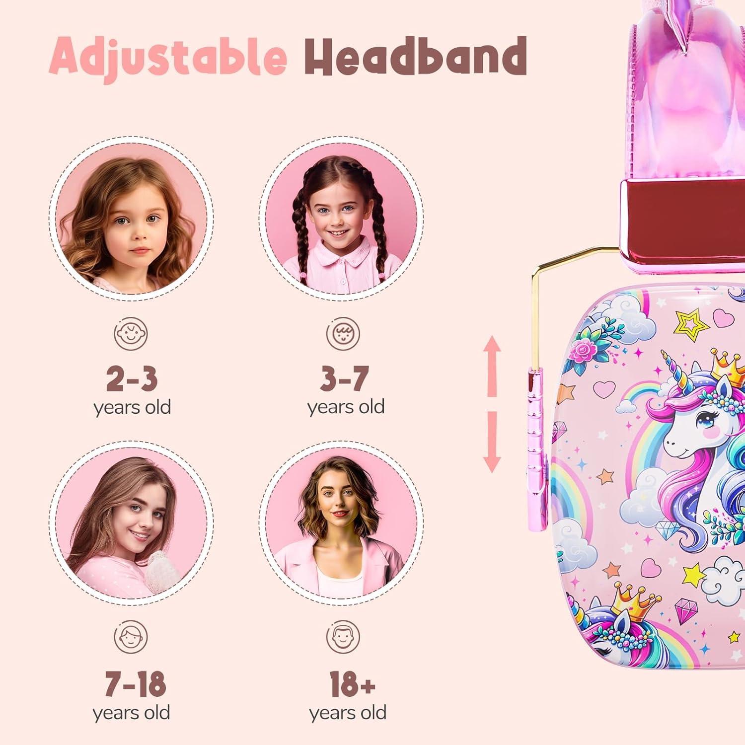 TCJJ Unicorn Headphones for Girls to School, Kids Wired Headphones with Mic & 3.5mm Jack, Safe Volume 85/94dB,Noise Cancelling Over-Ear Headphone with Adjustable Headband for iPad/Smartphones-Pink