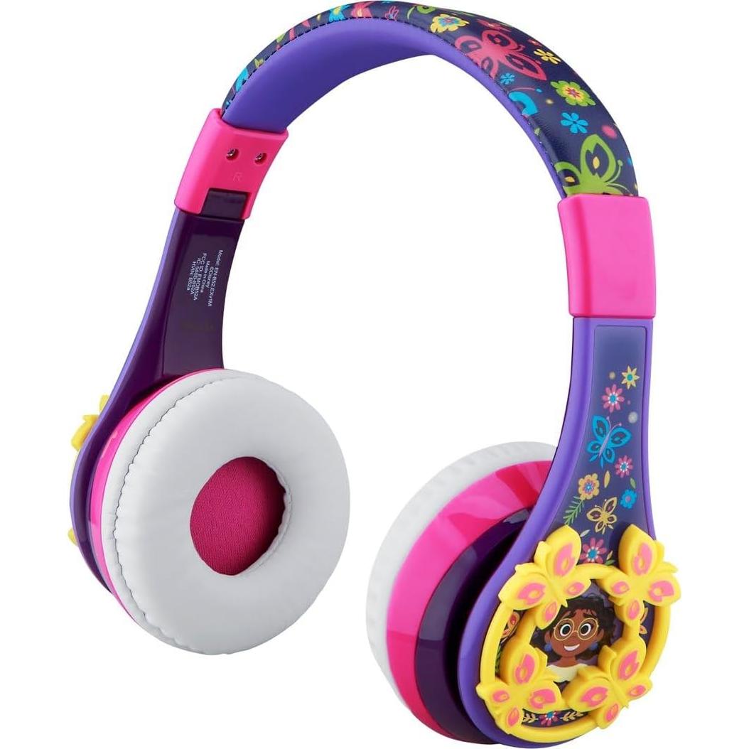 Disney Encanto Kids Bluetooth Headphones, Wireless Headphones with Microphone Includes Aux Cord, Volume Reduced Kids Foldable Earphones