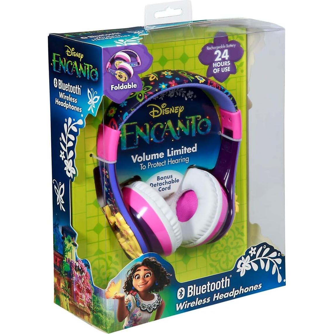 Disney Encanto Kids Bluetooth Headphones, Wireless Headphones with Microphone Includes Aux Cord, Volume Reduced Kids Foldable Earphones