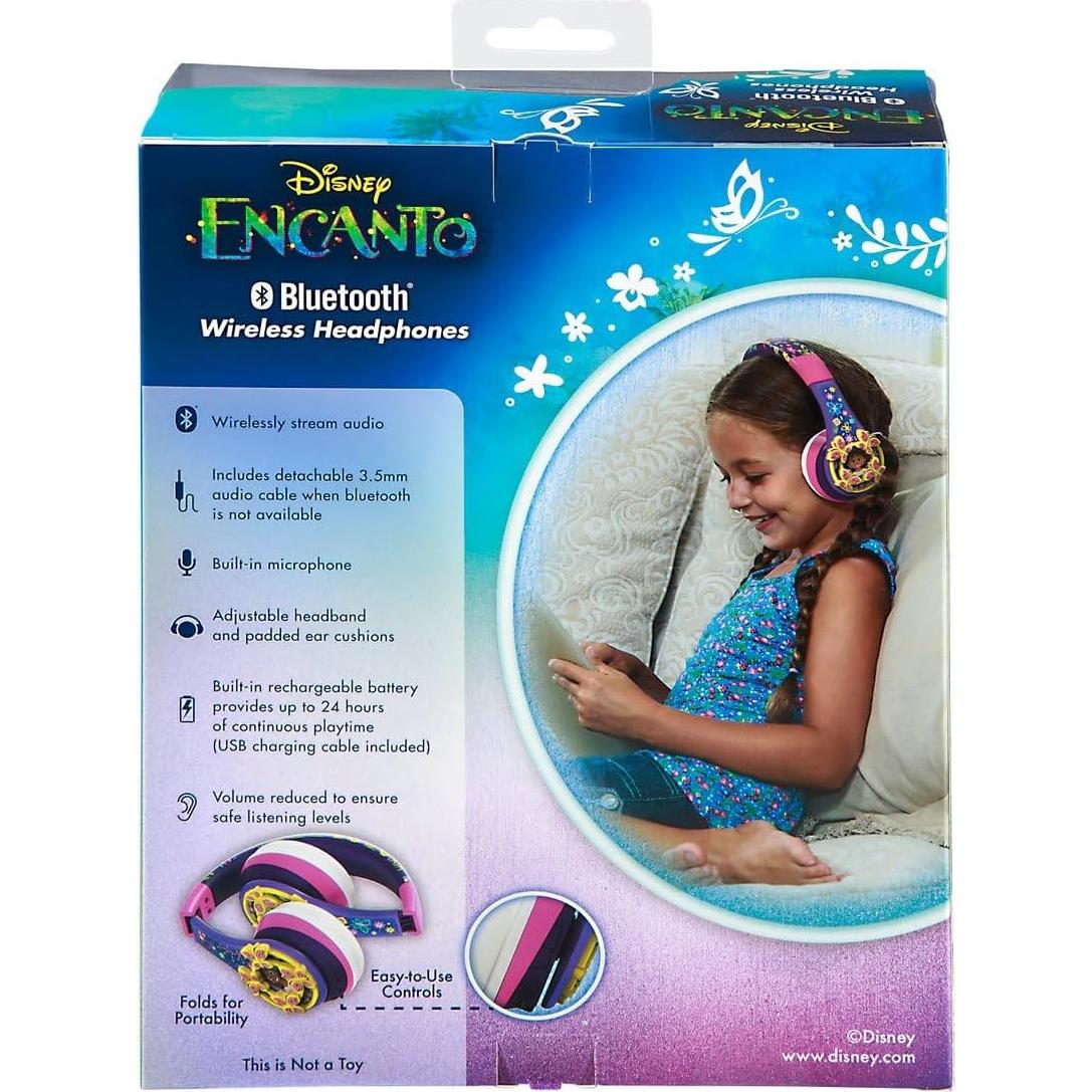 Disney Encanto Kids Bluetooth Headphones, Wireless Headphones with Microphone Includes Aux Cord, Volume Reduced Kids Foldable Earphones