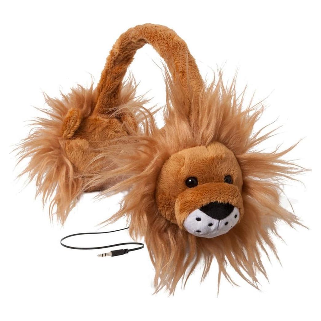 ReTrak Retractable Animalz Tangle-Free, Volume Limiting (85 dB) Over Ear Headphones for Kids, Gold Lion (ETAUDFLION), standard, Lucky Lions