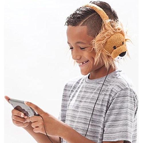 ReTrak Retractable Animalz Tangle-Free, Volume Limiting (85 dB) Over Ear Headphones for Kids, Gold Lion (ETAUDFLION), standard, Lucky Lions