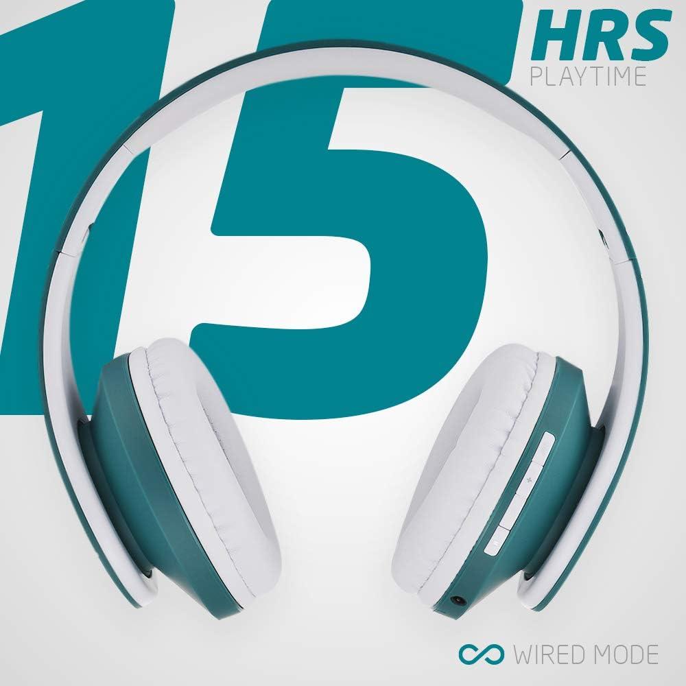 PowerLocus Bluetooth Headphones Over Ear, Foldable Headphones Wireless, Micro SD/TF, FM Radio for Travel/Tablets/PC (Blue and Grey Carry Case)