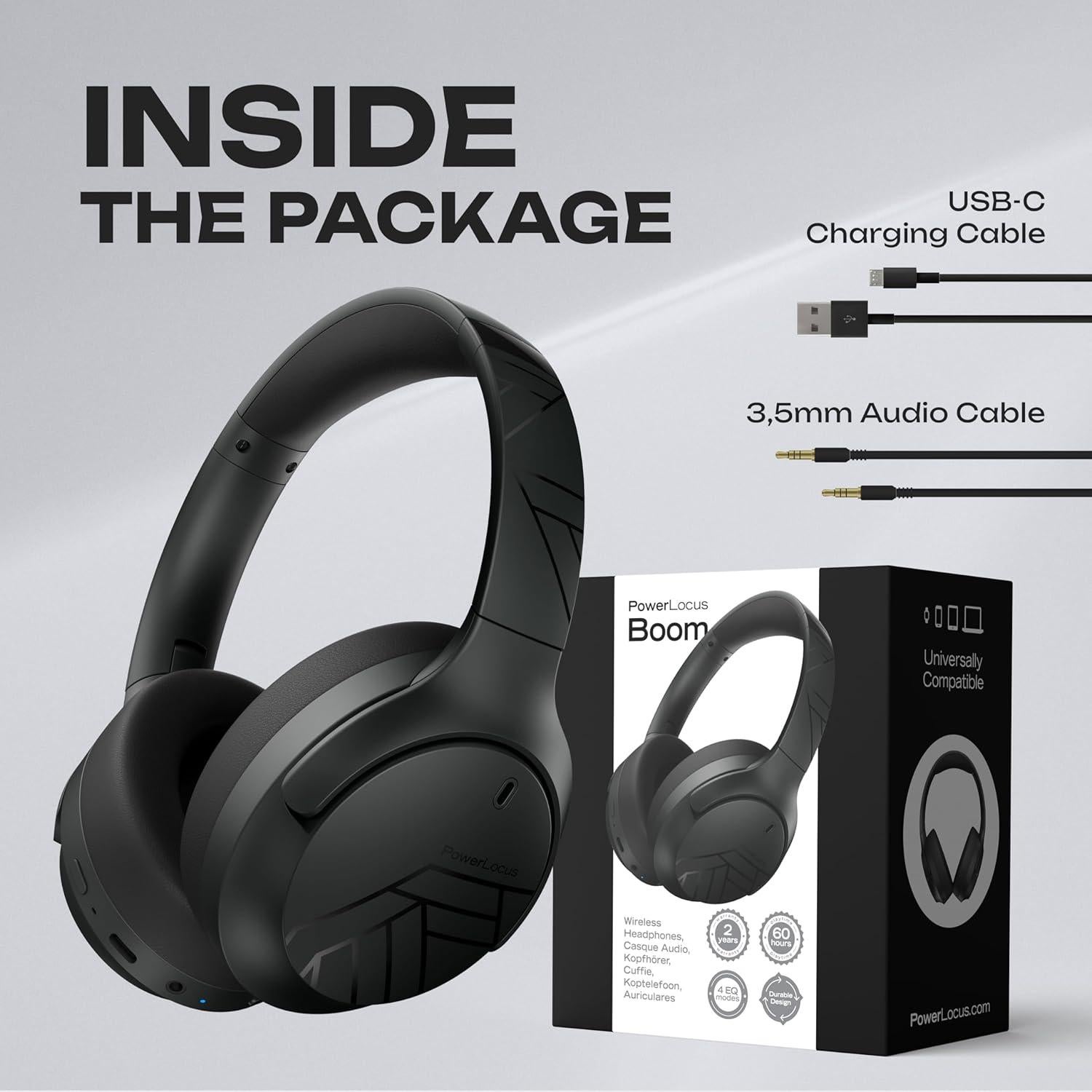 Auriculares Bluetooth PowerLocus Boom sobre la oreja 60H Hi-Fi