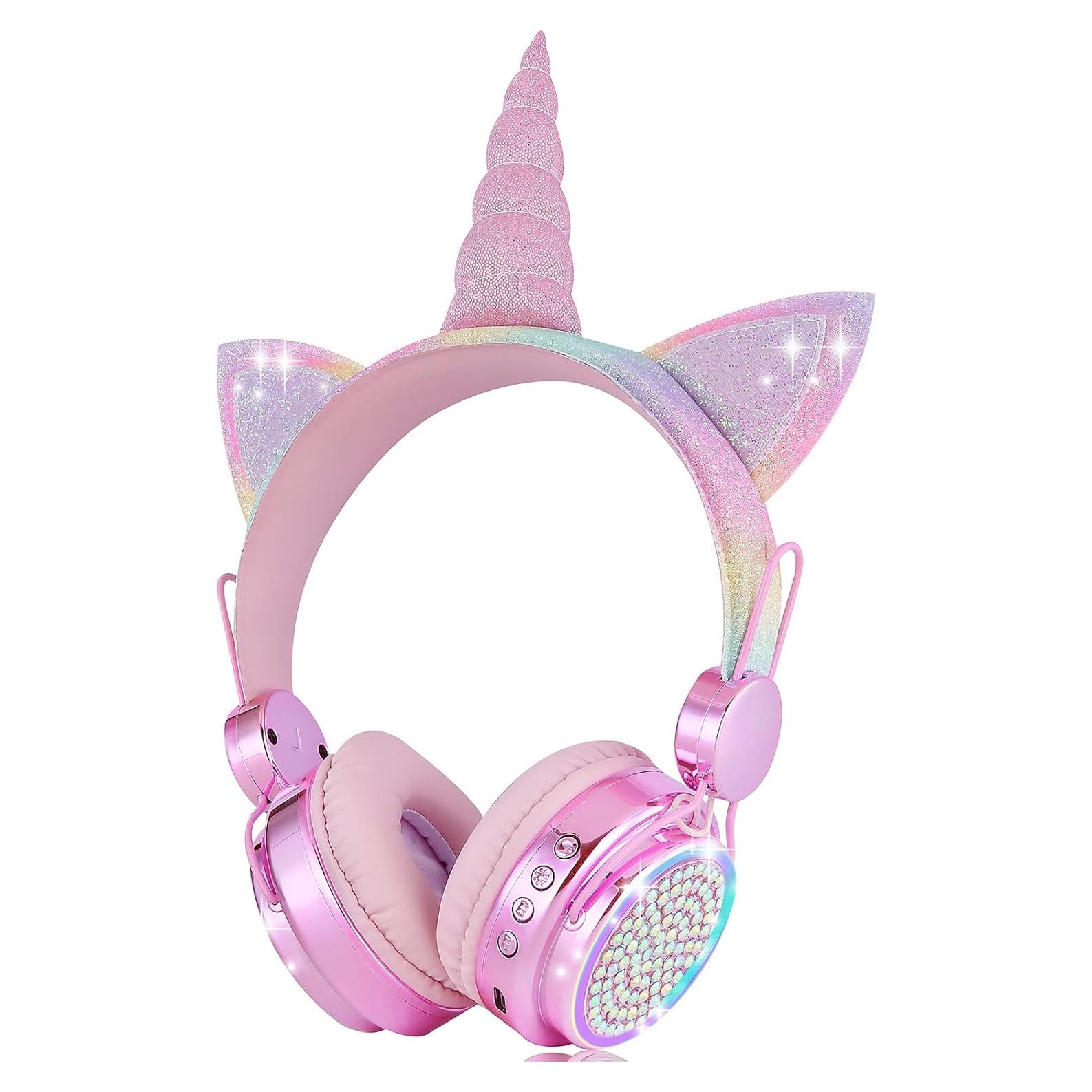 Auriculares Inalámbricos KORABA Unicornio Rosa con LED y Micrófono