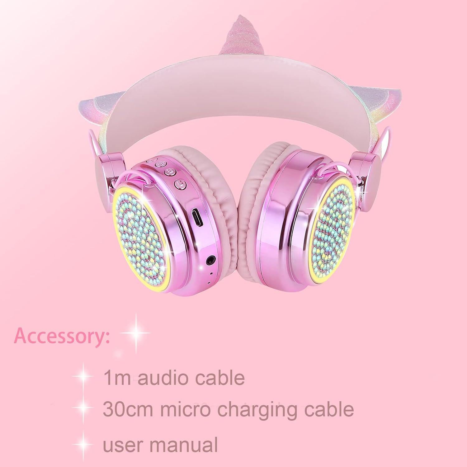 Auriculares Inalámbricos KORABA Unicornio Rosa con LED y Micrófono
