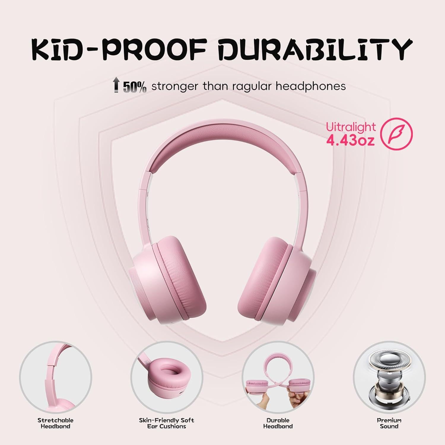 Auriculares Bluetooth gorsun E65 para Niños 85dBA Rosa