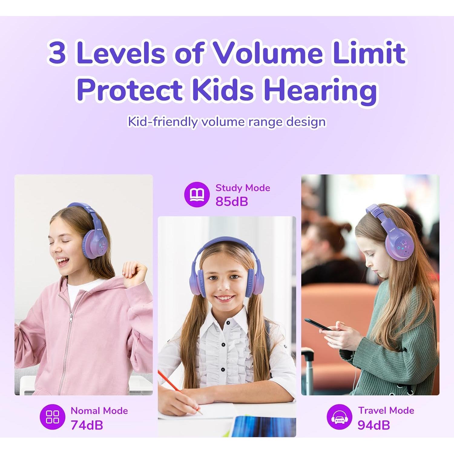 Auriculares Bluetooth EarFun K4 Niños Inalámbricos 90H Violeta