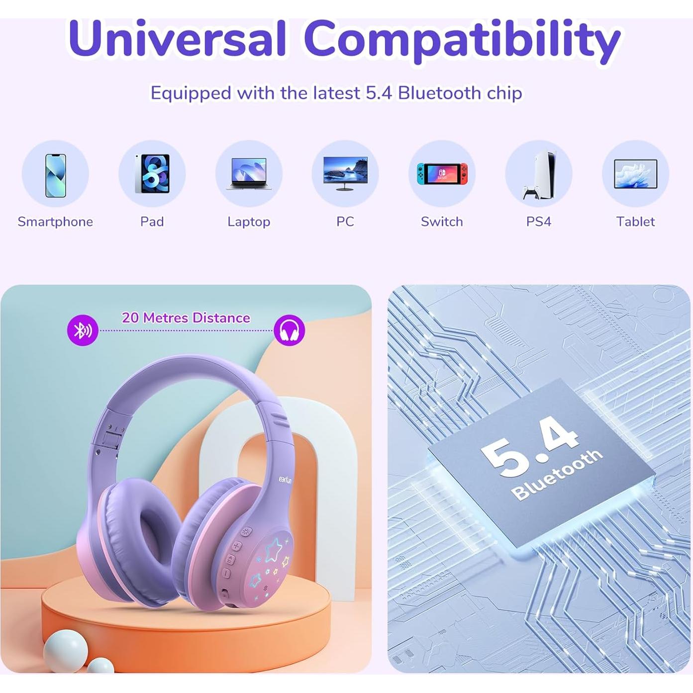 Auriculares Bluetooth EarFun K4 Niños Inalámbricos 90H Violeta