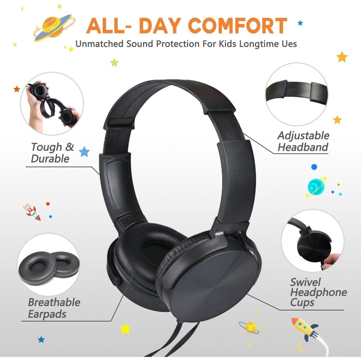 Auriculares para Niños Wensdo HY450 - Paquete de 6 Negros