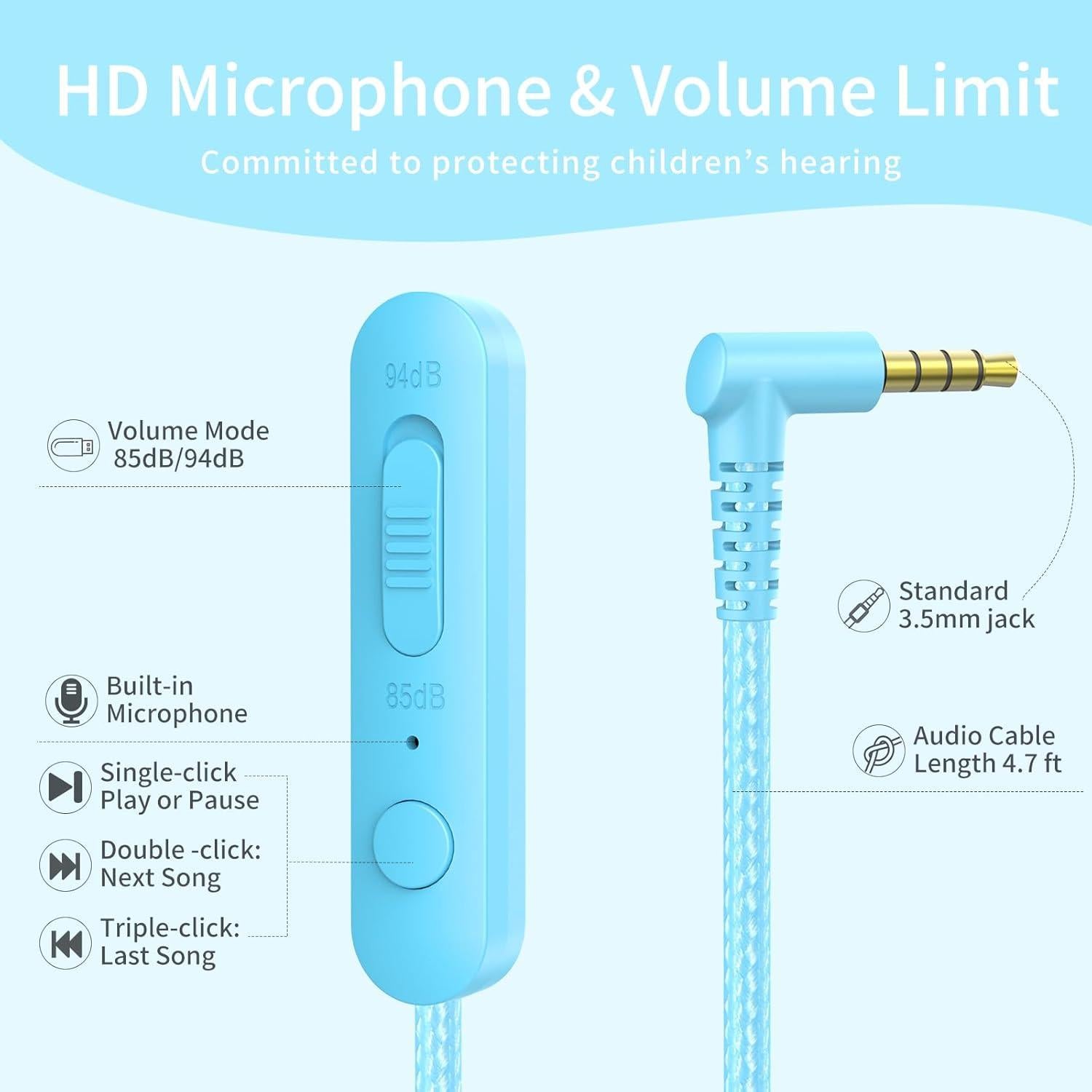 Auriculares para Niños Fubise con Micrófono y Limitador de Volumen