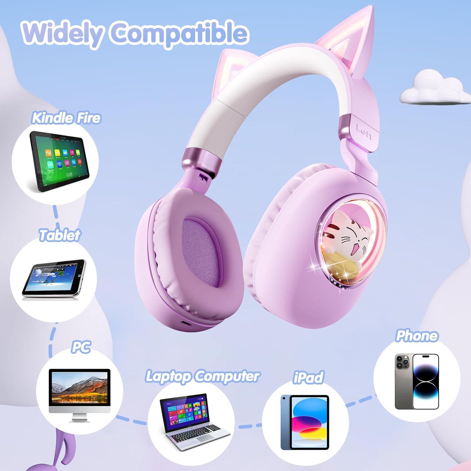 Auriculares Bluetooth 5.4 Esonstyle S21 Niños Púrpura 85dB