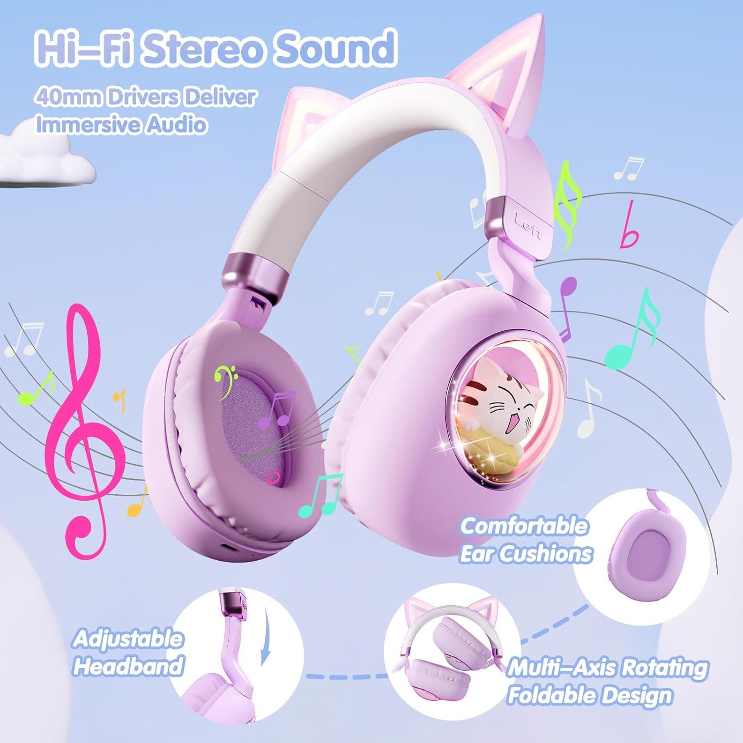 Auriculares Bluetooth 5.4 Esonstyle S21 Niños Púrpura 85dB