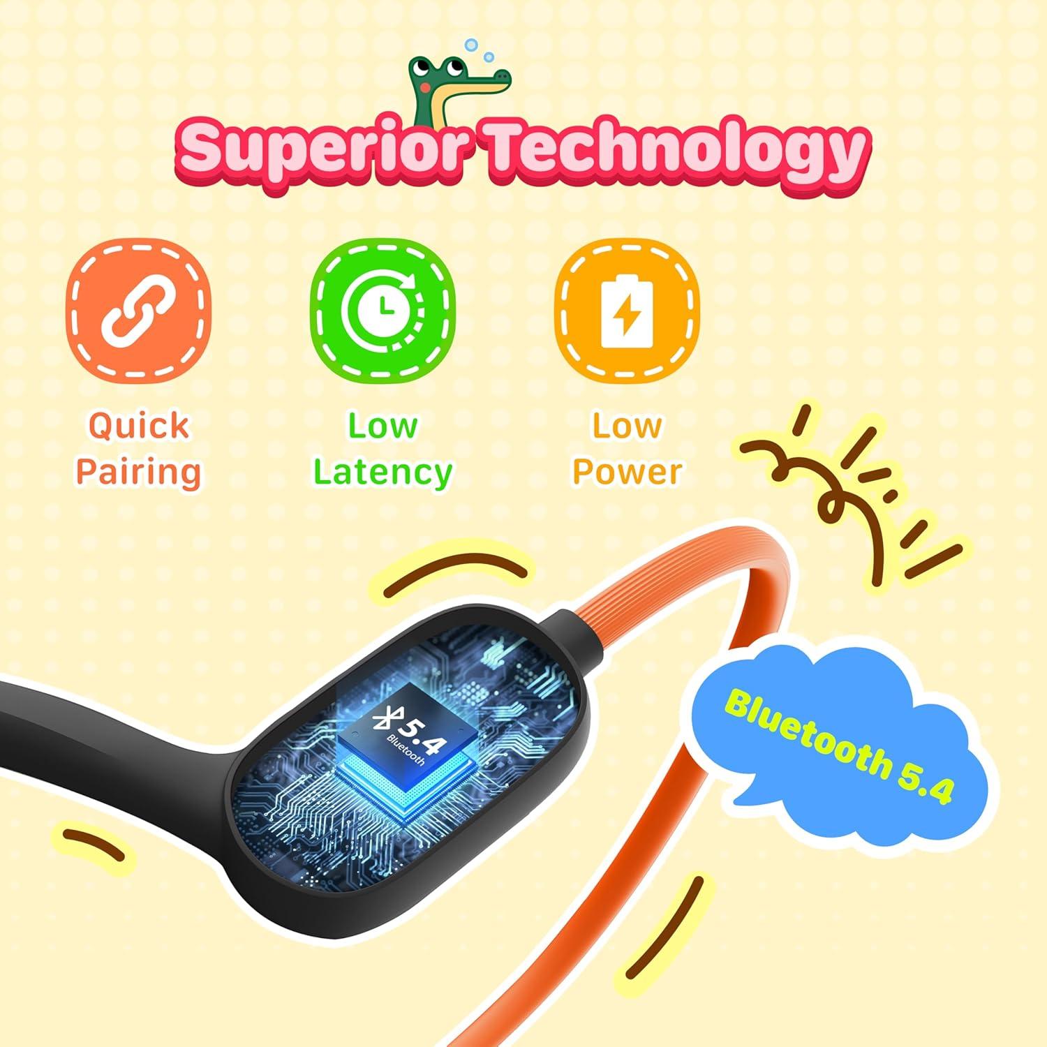 Kids Bluetooth Headphones Wireless Earbuds, Open Ear Headphones for Kids, Internal Mic, IPX5 Waterproof, 30g Lightweight & Robust, Air Conduction Non-in-Ear, 85dB Hearing Protection