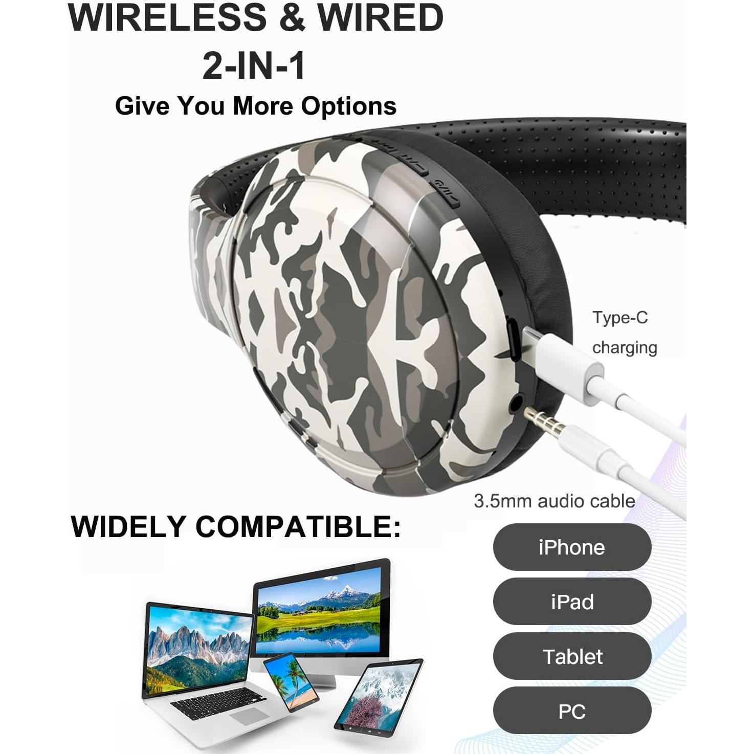 Auriculares Bluetooth 5.3 KDH-DR para Niños Plegables Gris