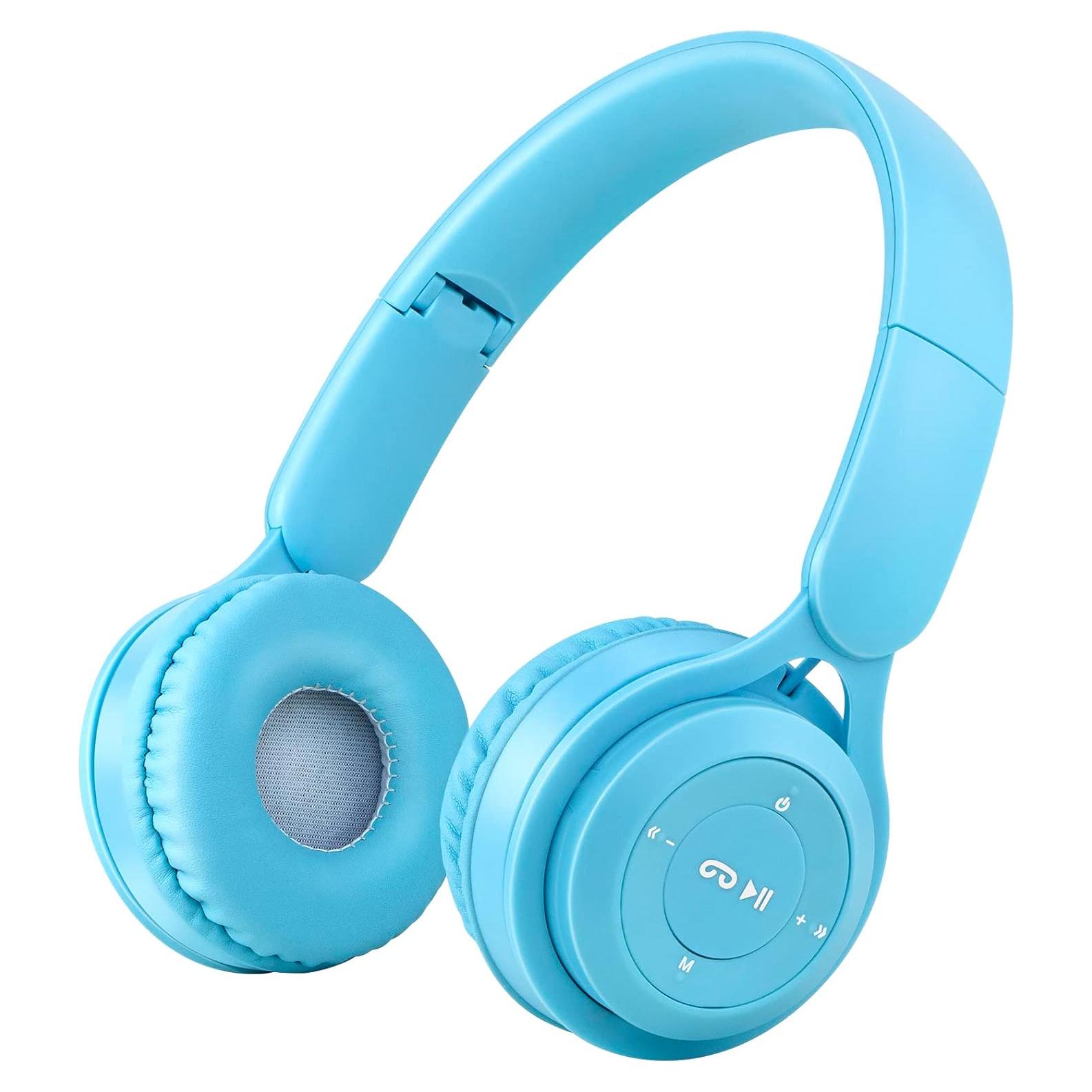 Kids Bluetooth Headphones, On Ear Wireless Headsets for Children with Built-in Microphone, Foldable Stereo Detachable Aux 3.5mm Cord, Kids Headphones for Boys Girls School iPad Tablet (Blue)