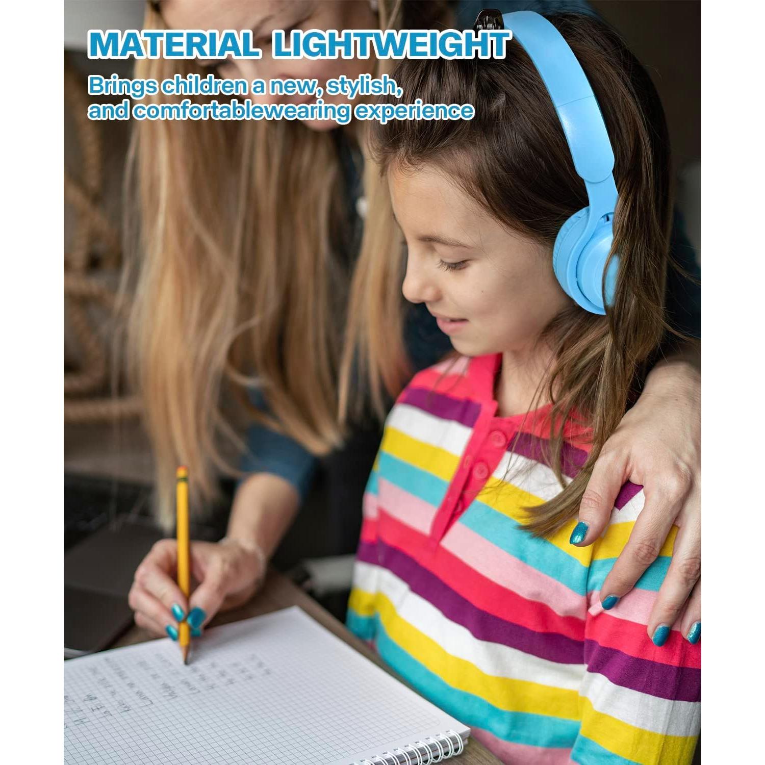 Kids Bluetooth Headphones, On Ear Wireless Headsets for Children with Built-in Microphone, Foldable Stereo Detachable Aux 3.5mm Cord, Kids Headphones for Boys Girls School iPad Tablet (Blue)