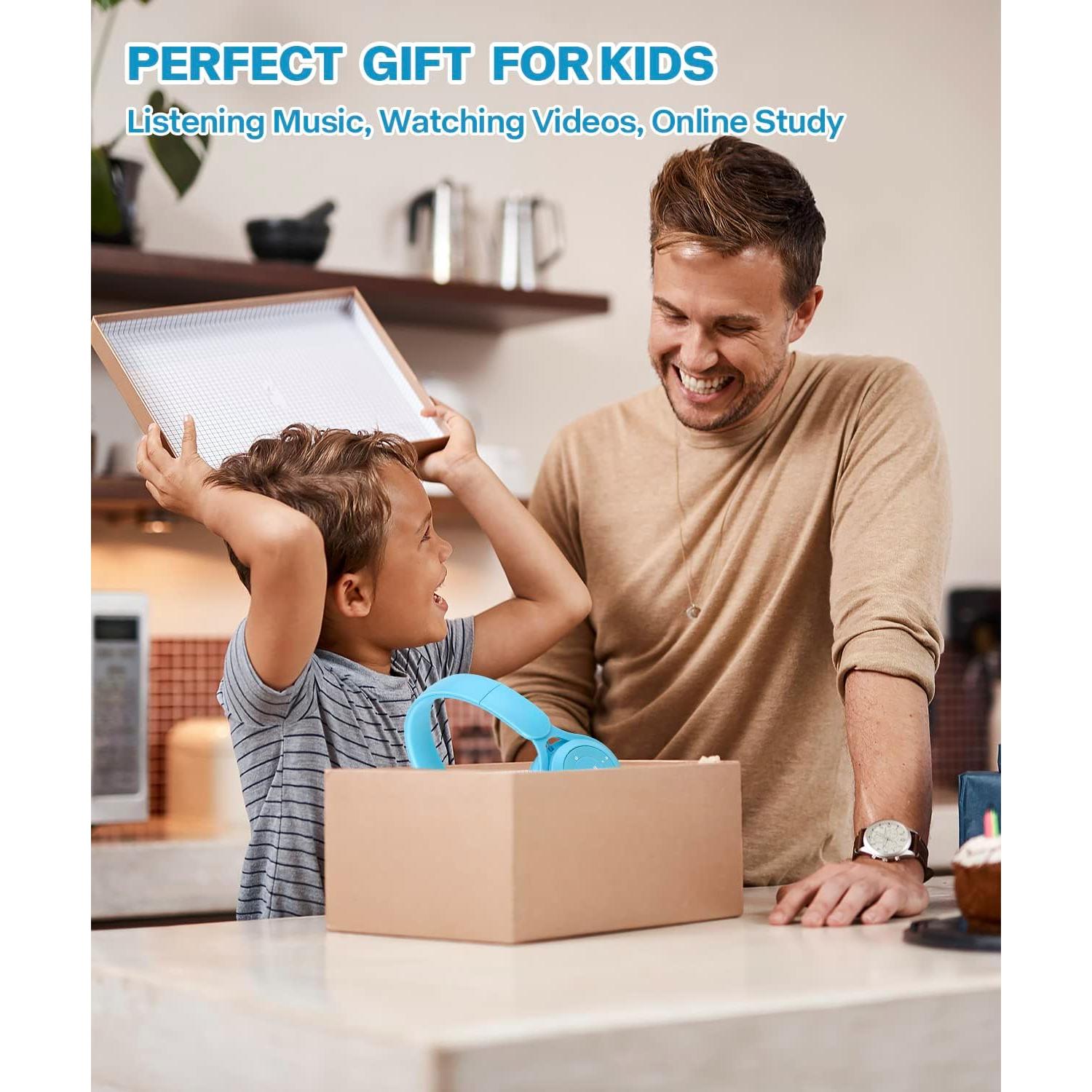 Kids Bluetooth Headphones, On Ear Wireless Headsets for Children with Built-in Microphone, Foldable Stereo Detachable Aux 3.5mm Cord, Kids Headphones for Boys Girls School iPad Tablet (Blue)