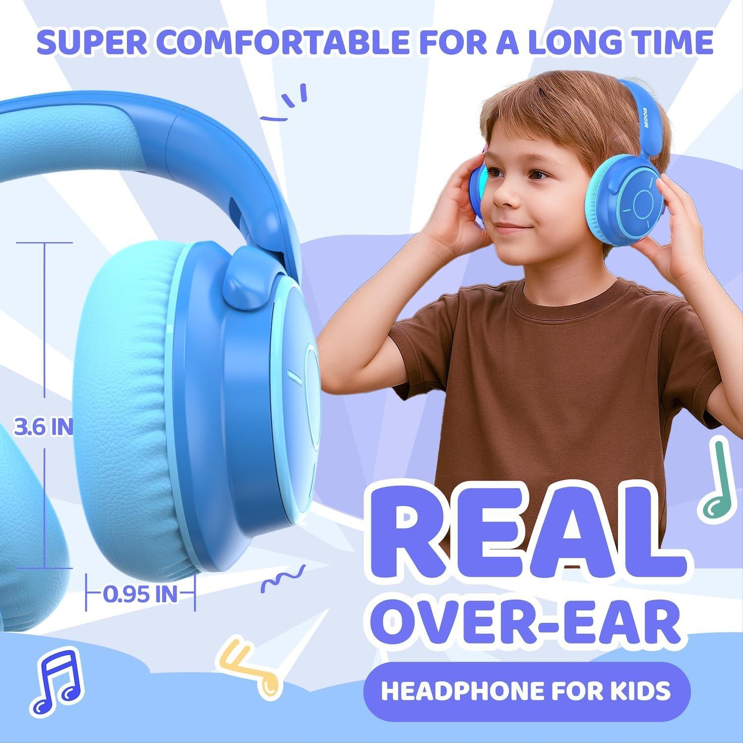 MIDOLA Kids Headphones Bluetooth 5.3 Wireless Volume Limited 85/94dB Hearing Protection Over Ear,68 Hours Playtime Foldable Lightweight Headset with Built-in Mic for Toddler Child Travel School Blue