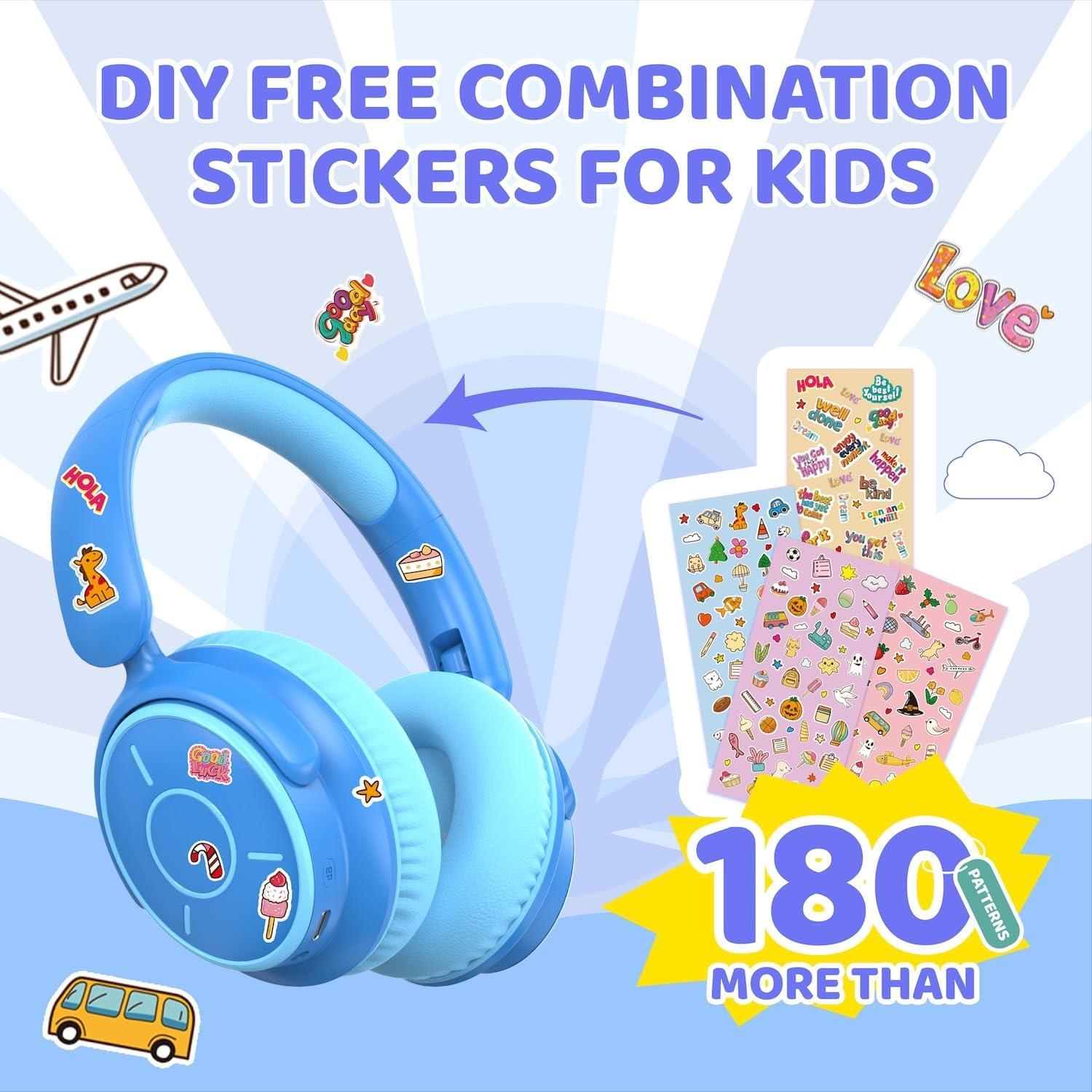 MIDOLA Kids Headphones Bluetooth 5.3 Wireless Volume Limited 85/94dB Hearing Protection Over Ear,68 Hours Playtime Foldable Lightweight Headset with Built-in Mic for Toddler Child Travel School Blue