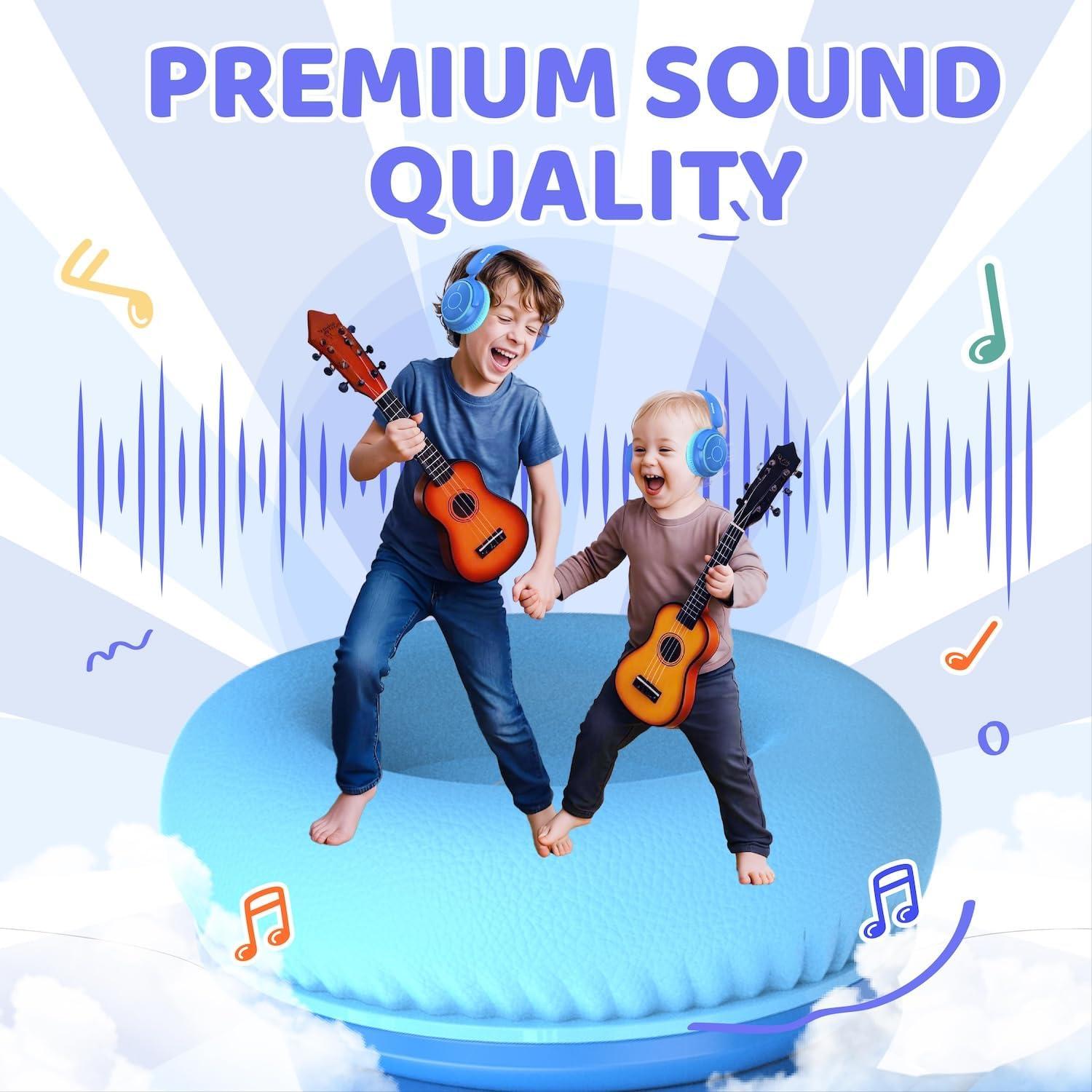 MIDOLA Kids Headphones Bluetooth 5.3 Wireless Volume Limited 85/94dB Hearing Protection Over Ear,68 Hours Playtime Foldable Lightweight Headset with Built-in Mic for Toddler Child Travel School Blue