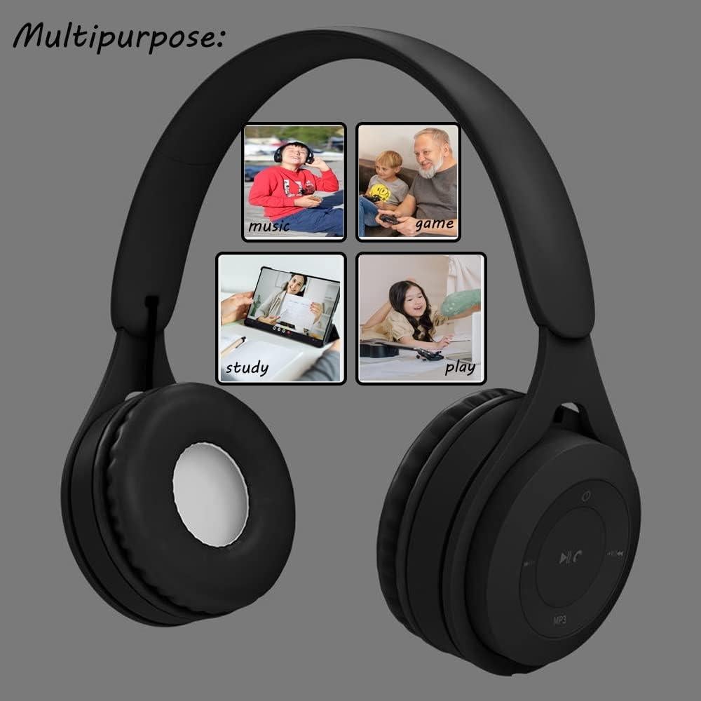 Kids Bluetooth Headphones, Over-Ear Wireless Bluetooth 5.0 Headset, Comfortable Protein Earpads and Folding Storage,HiFi Music Player with Microphone Bluetooth Wireless Headset (Black)