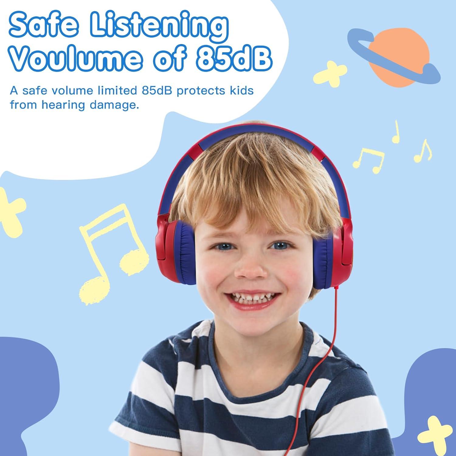 Auriculares con cable ZIHNIC WH-R2 para niños, 85dB, rojo