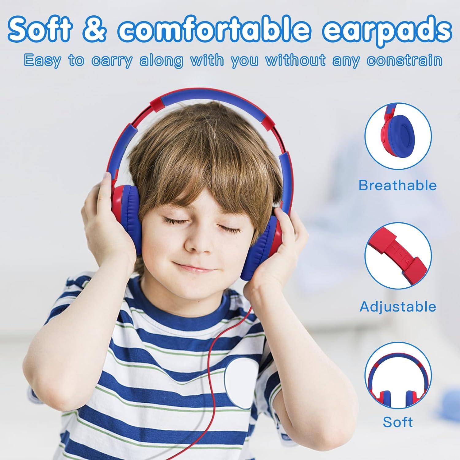 Auriculares con cable ZIHNIC WH-R2 para niños, 85dB, rojo