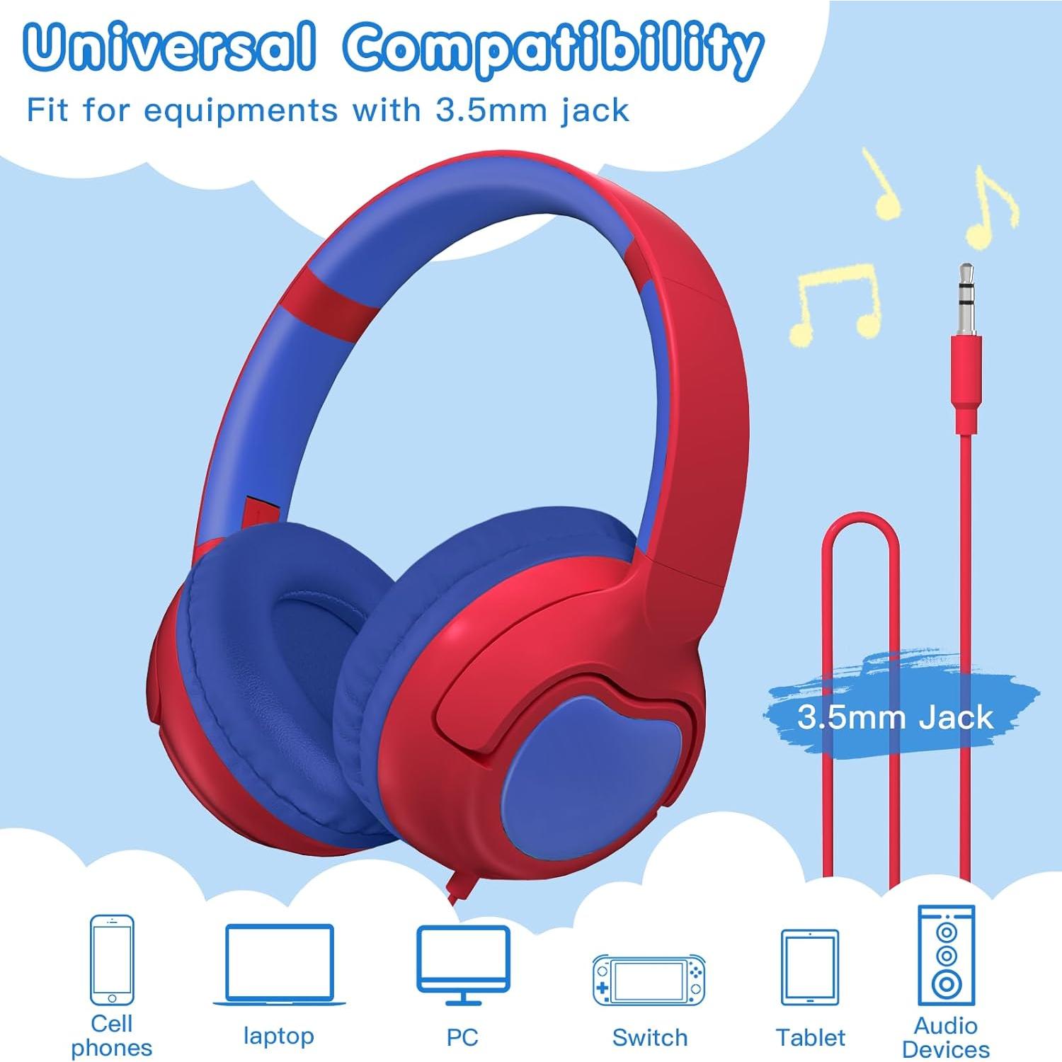 Auriculares con cable ZIHNIC WH-R2 para niños, 85dB, rojo