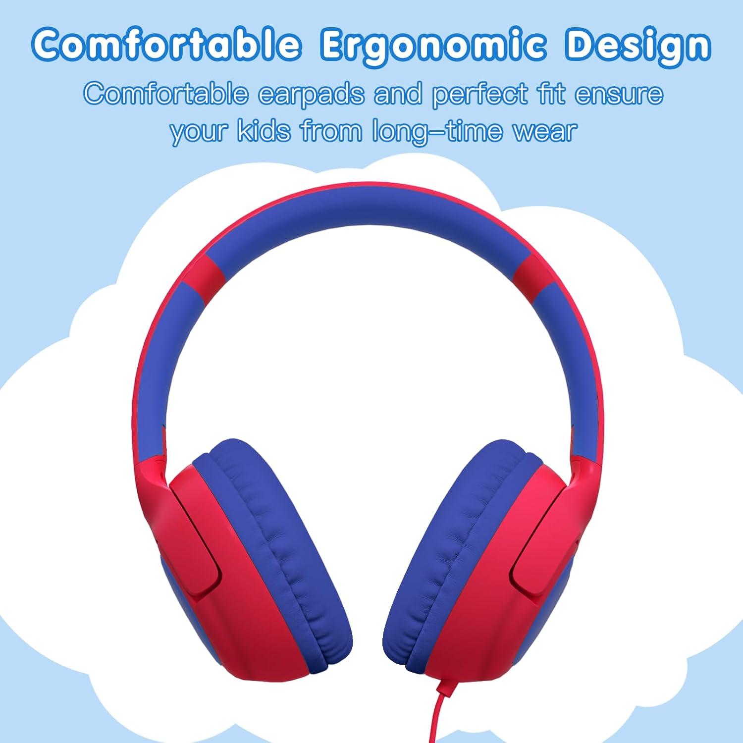 Auriculares con cable ZIHNIC WH-R2 para niños, 85dB, rojo