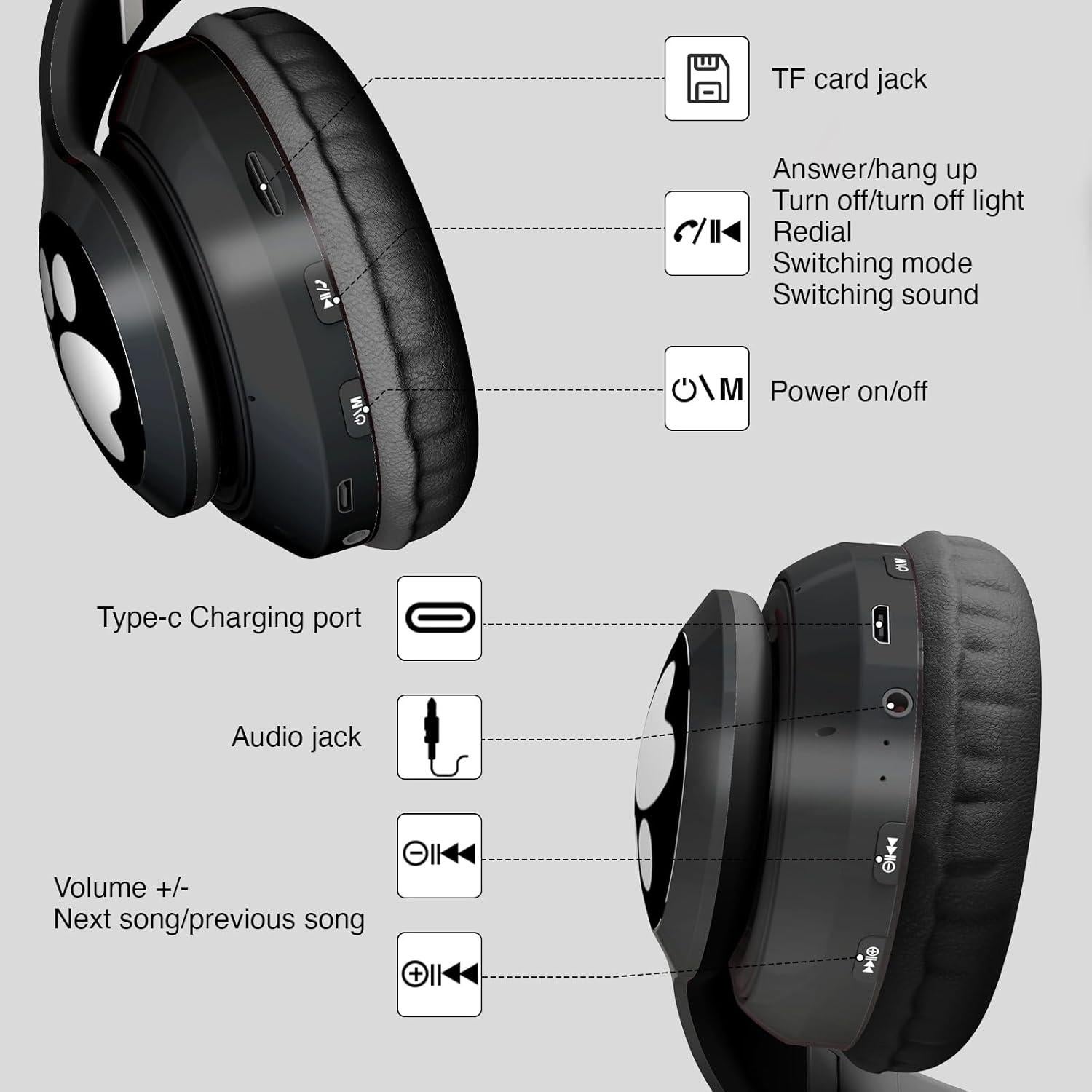 Auriculares Bluetooth KERHAND para Niños con Orejas de Gato