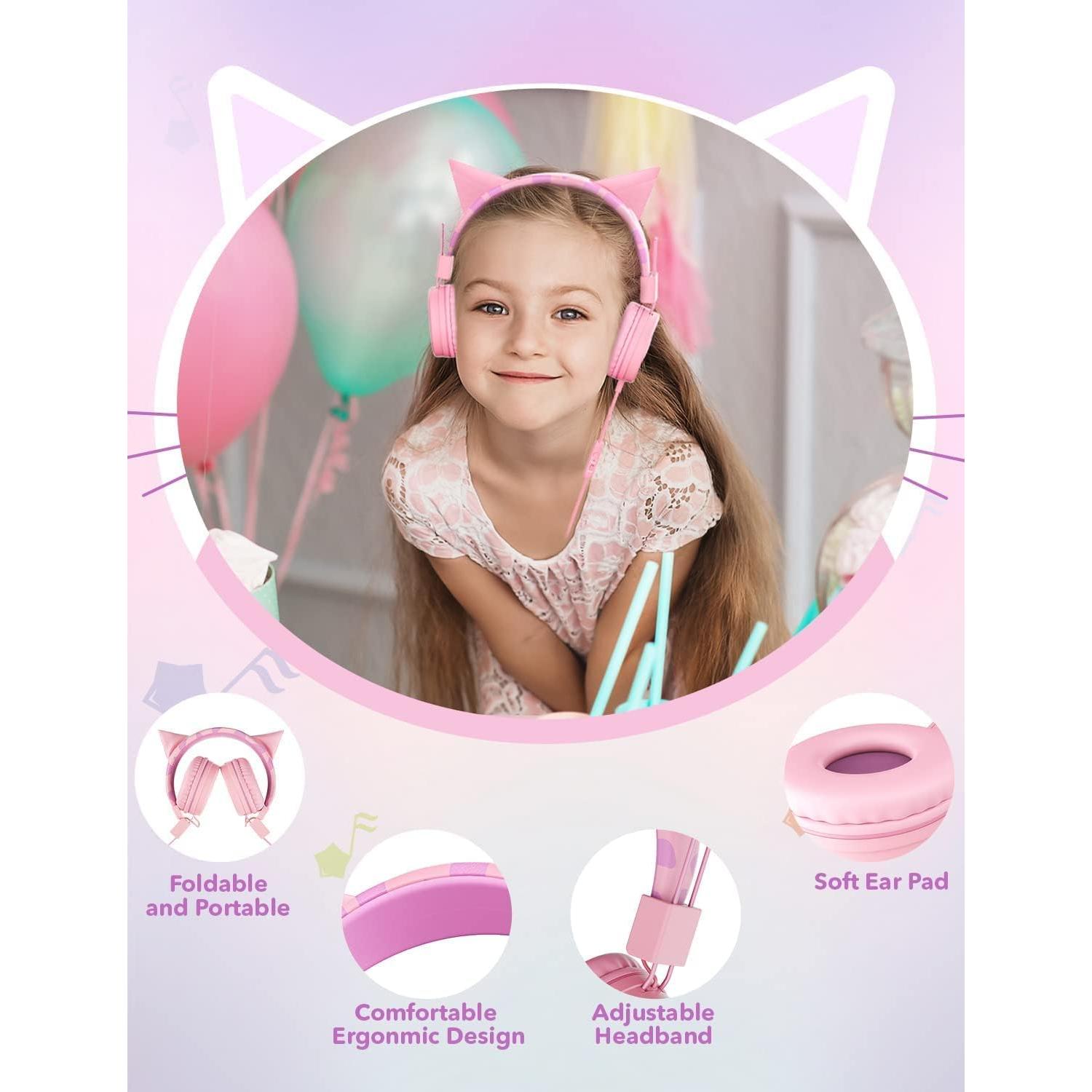Auriculares para Niños SIMJAR Dinosaurio y Orejas de Gato 85dB