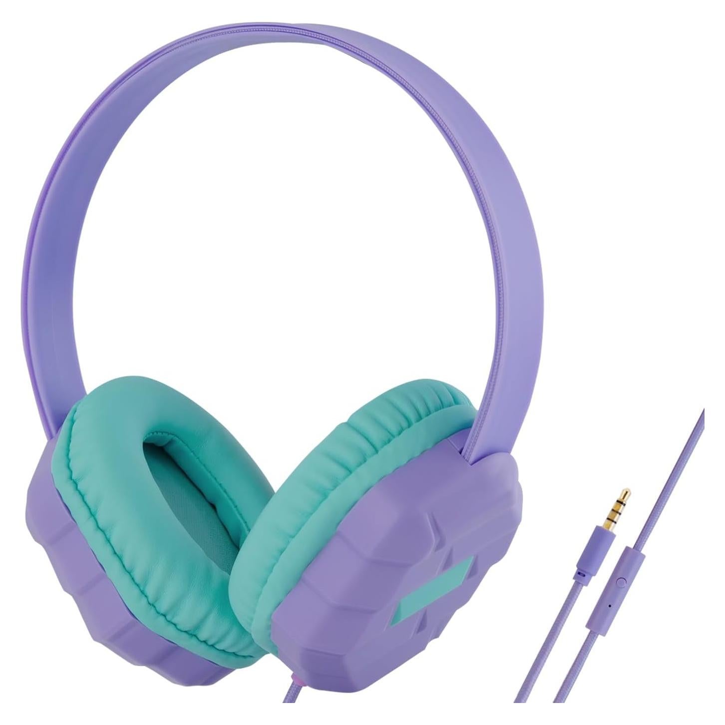 Olyre Kids Headphones Wired with Microphone,94dB Volume Limit Headphones for Kids,Purple Green
