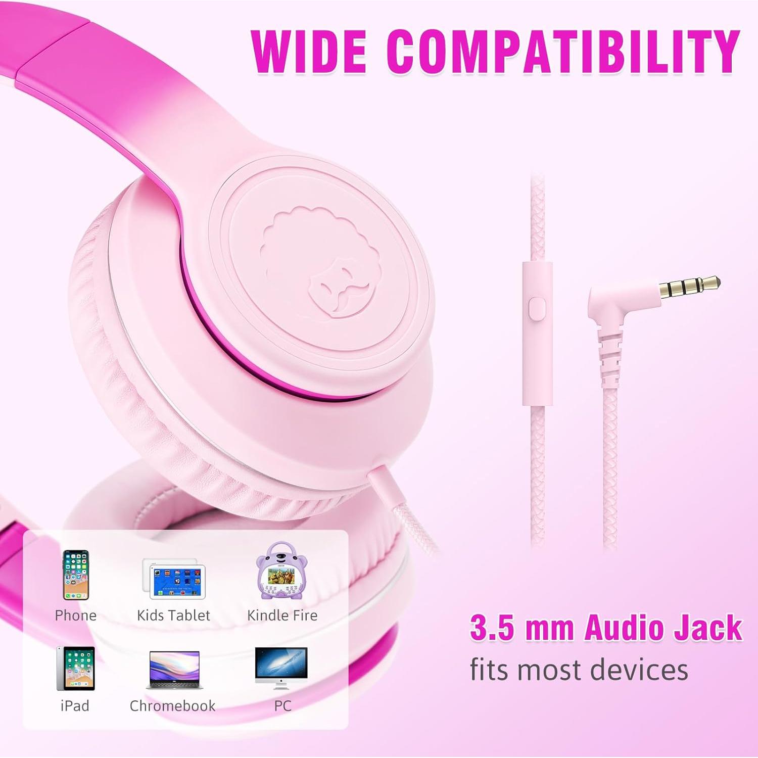 Auriculares con Cable Rockpapa L22 para Niños Rosa 3.5mm